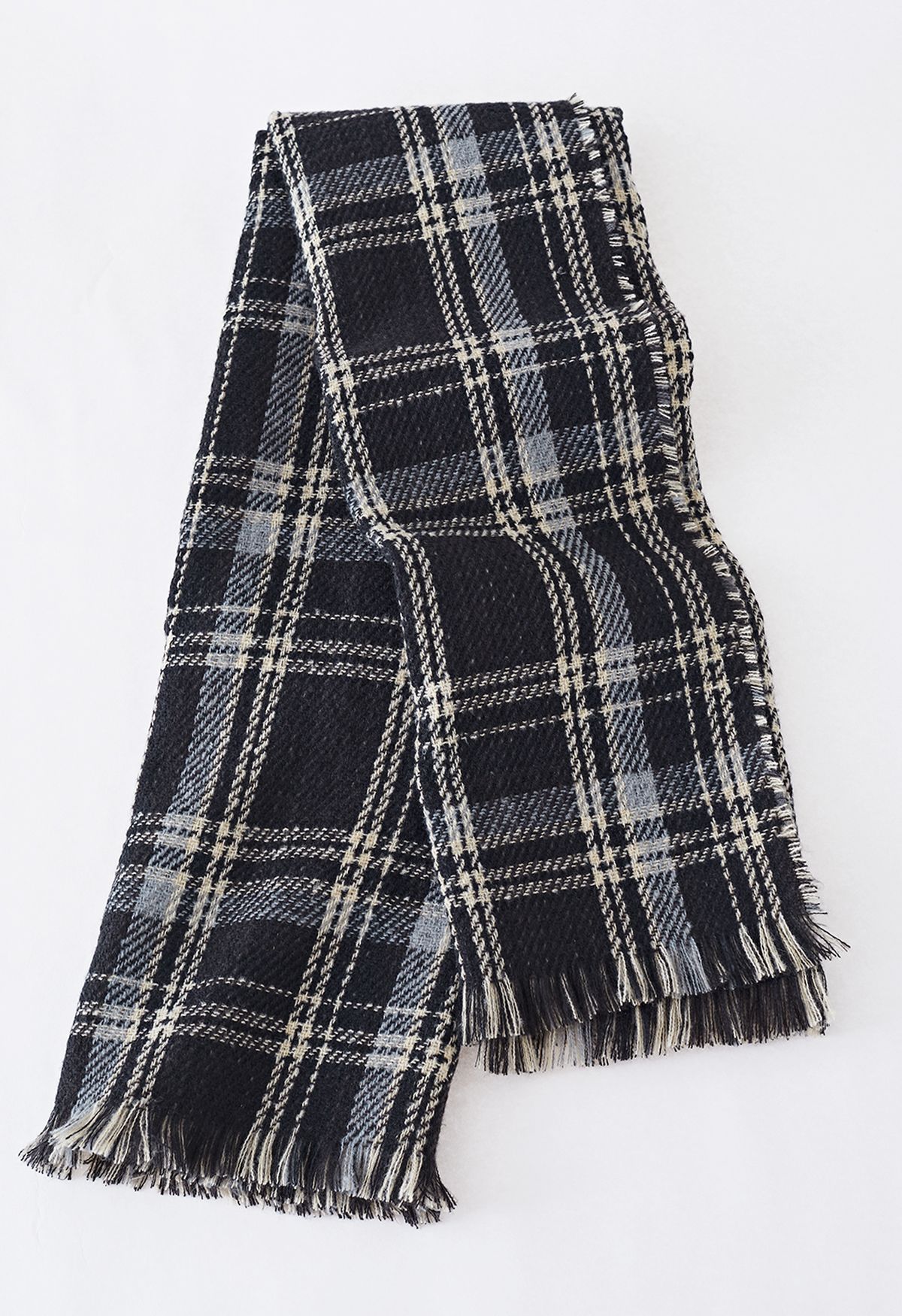 Mix Color Check Tassel Edge Scarf in Black