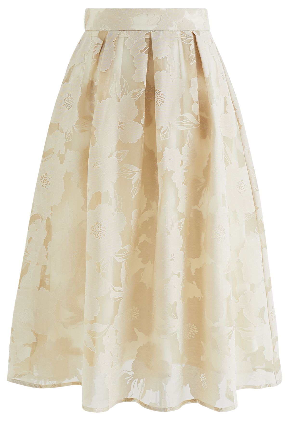 Floral Pleated Organza Midi Skirt