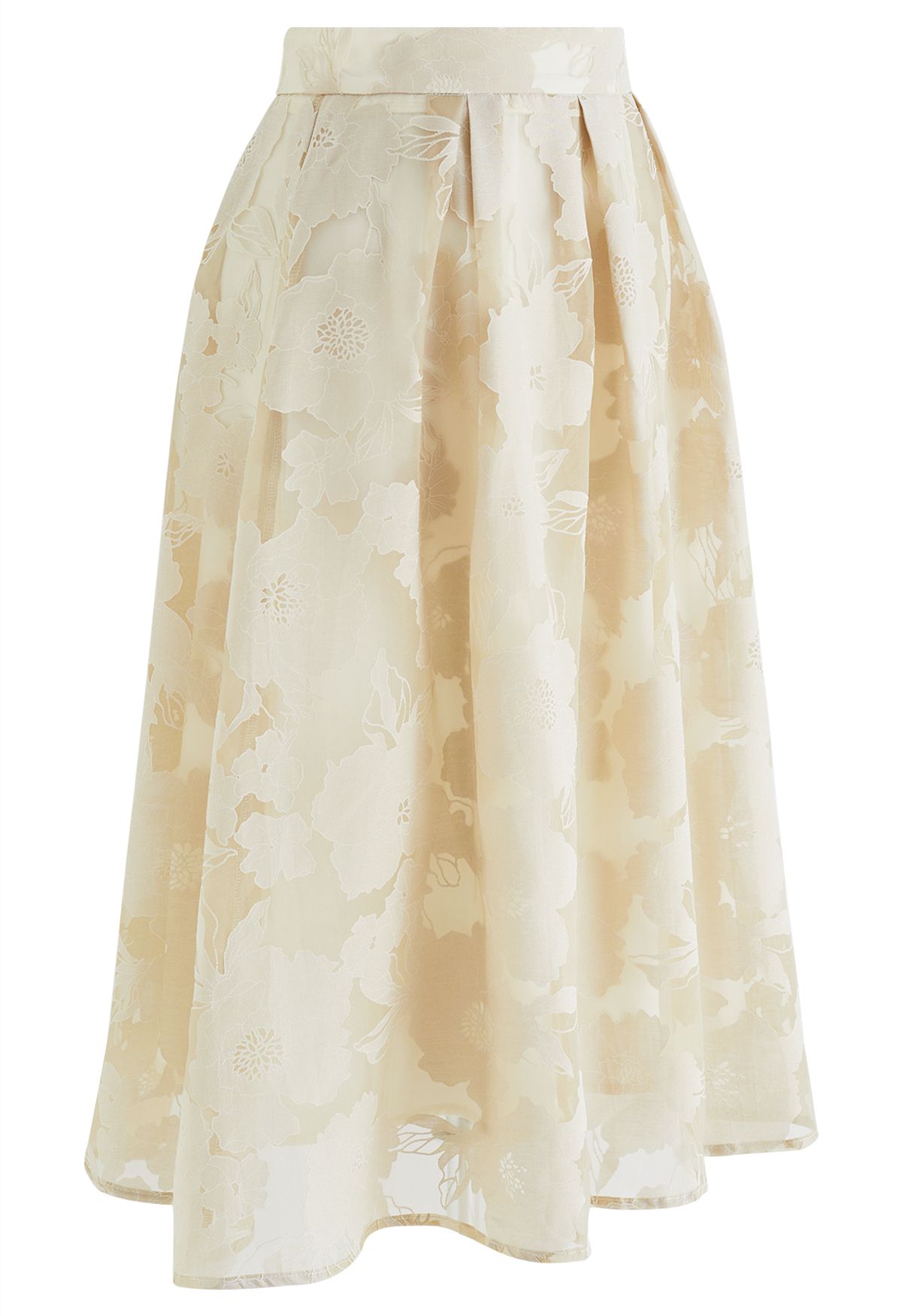 Floral Pleated Organza Midi Skirt