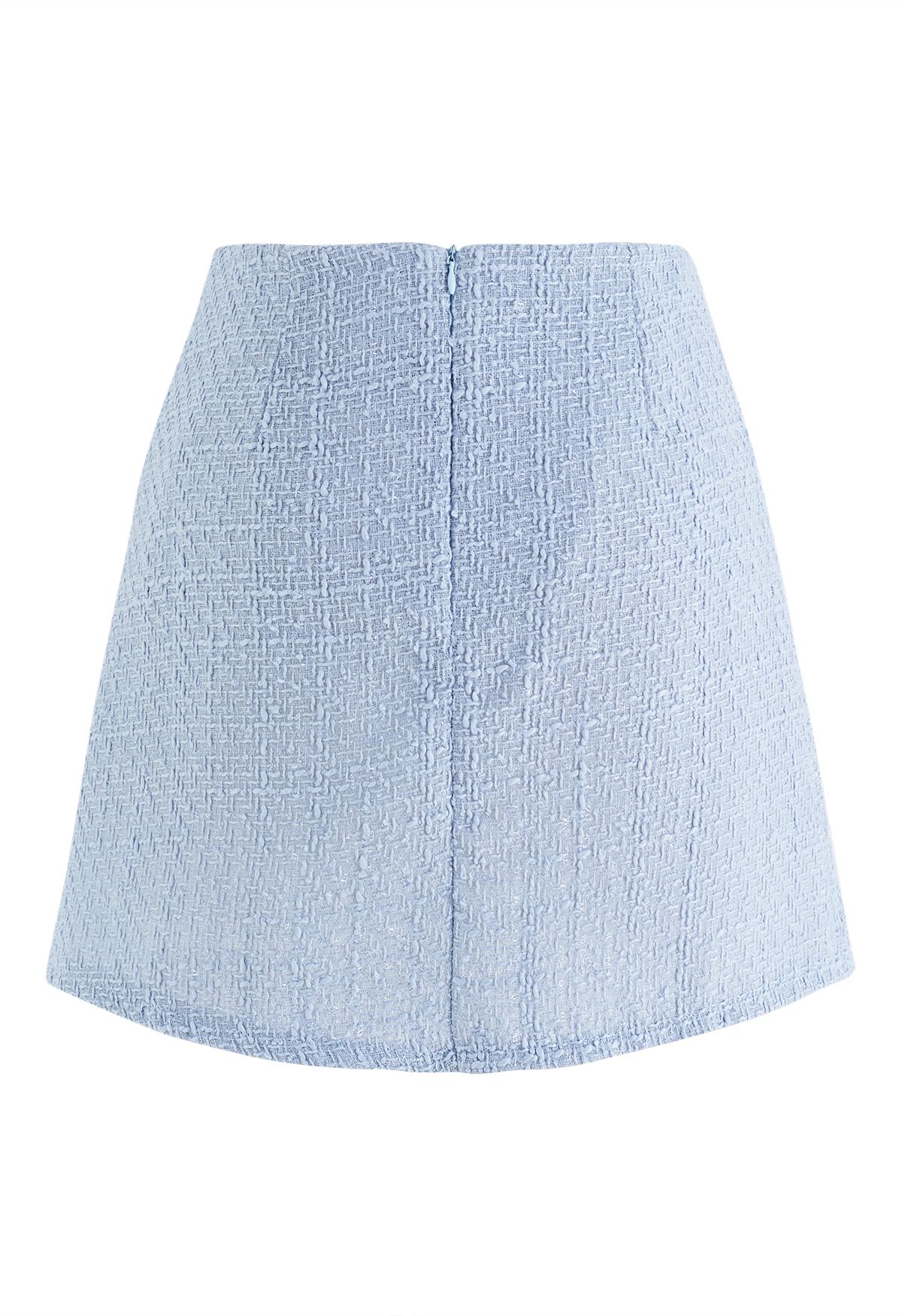Double-Breasted Pleated Tweed Mini Skirt in Blue