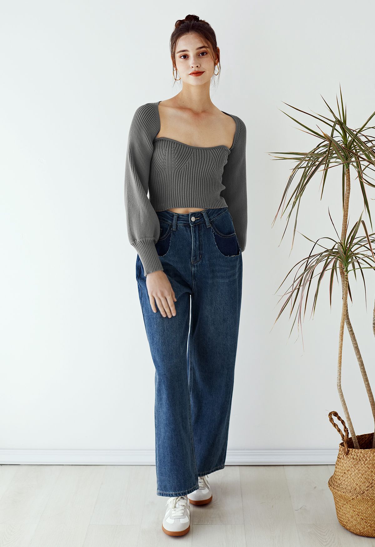 Strapless Knit Top and Sweater Sleeve Set in Sage