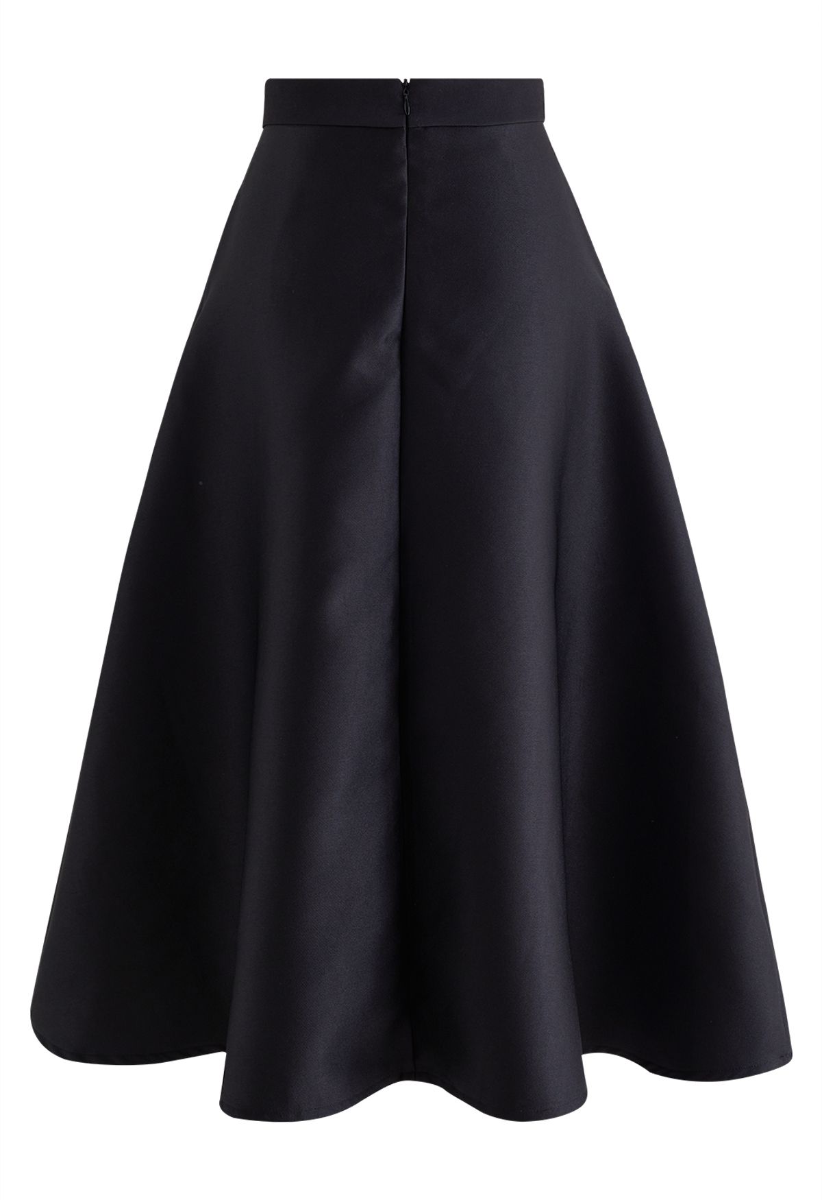 Wavy Line Flare Midi Skirt in Black