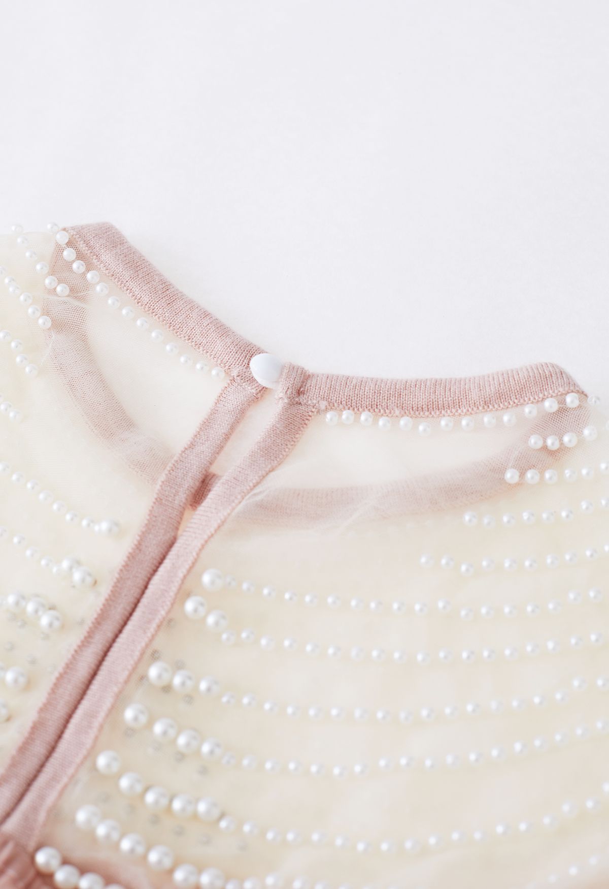 Pearly Neck Ruffle Knit Top in Pink