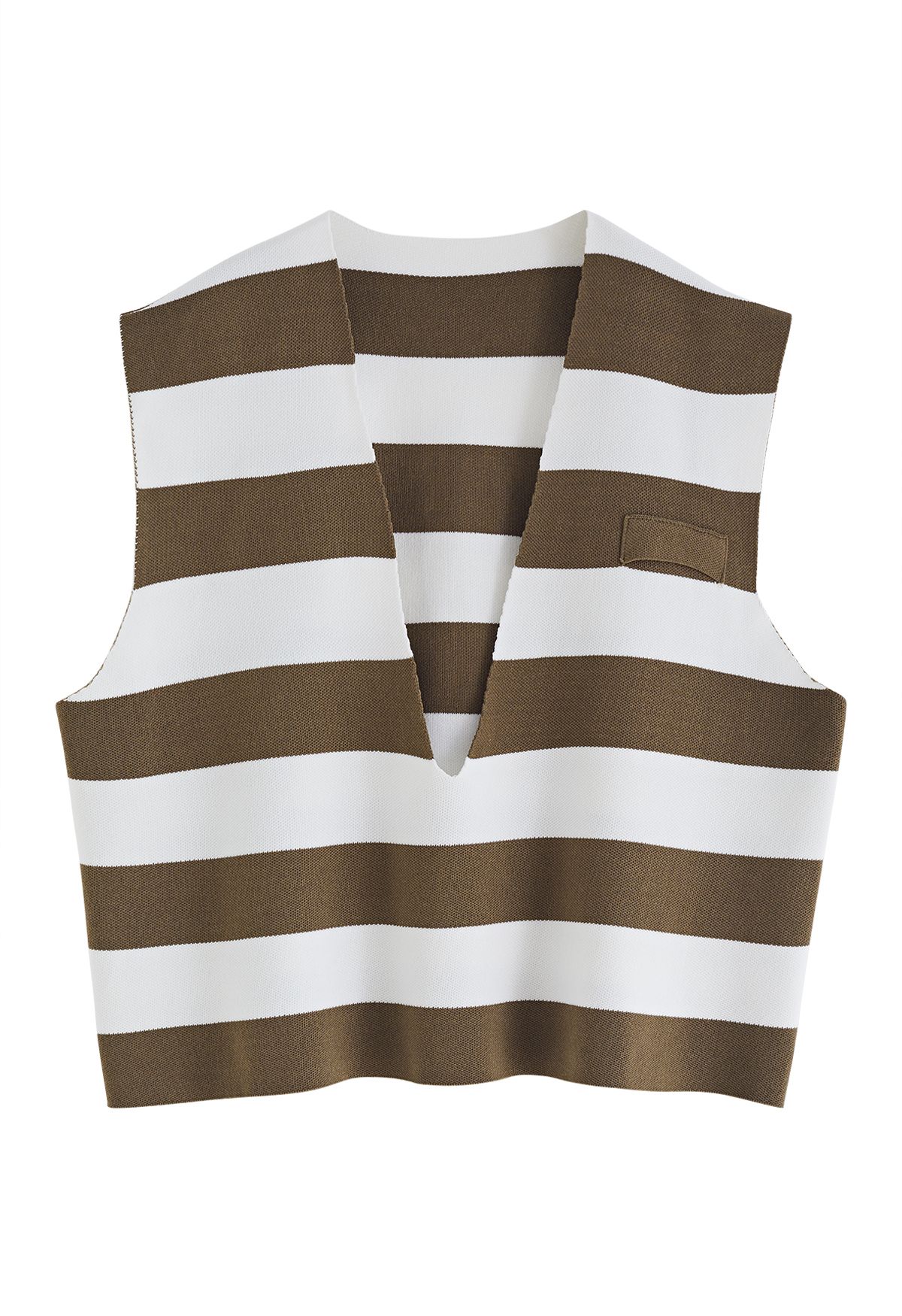 V-Neck Striped Knit Vest in Khaki