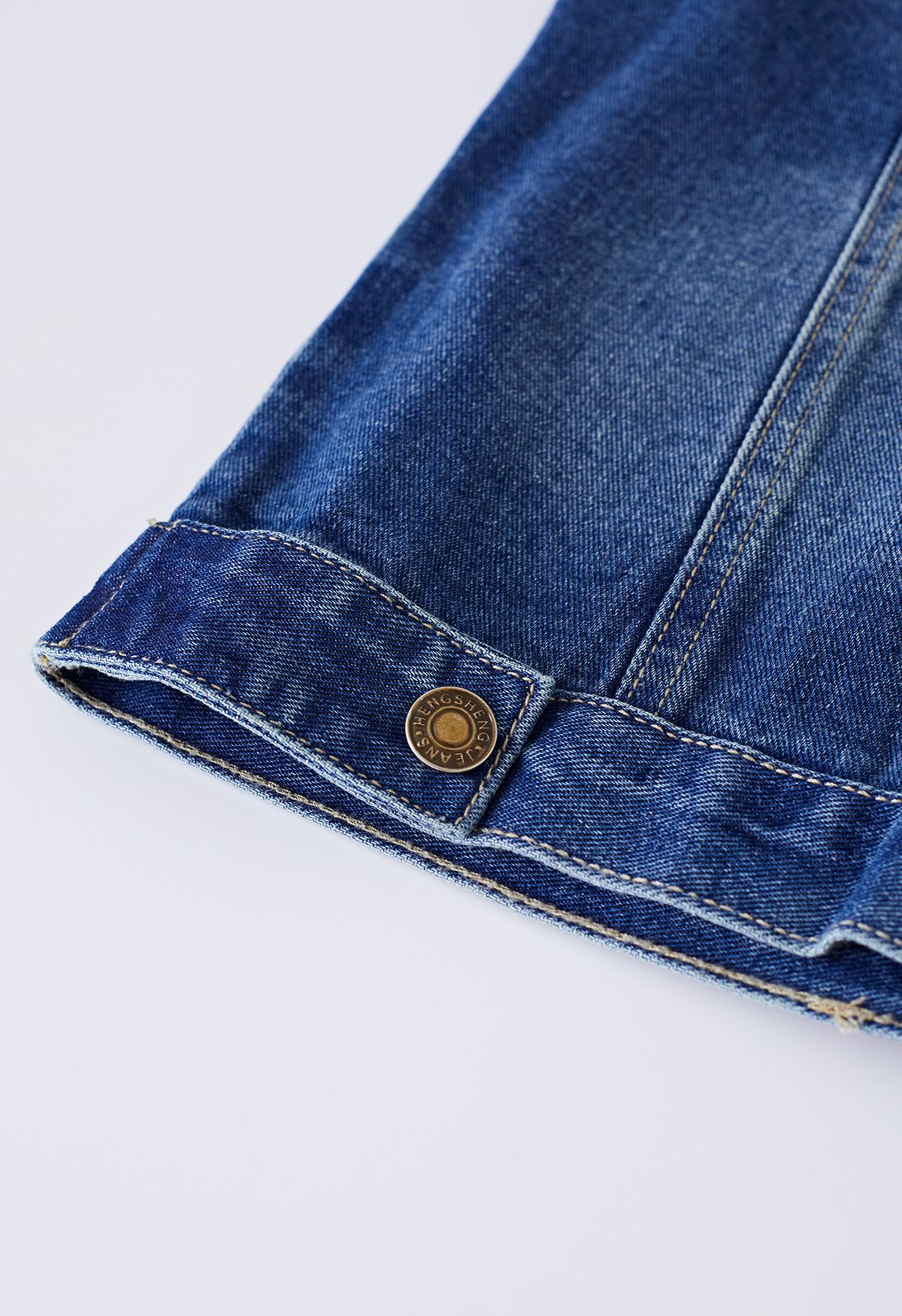 Bust Pocket Collared Denim Jacket in Dark Blue