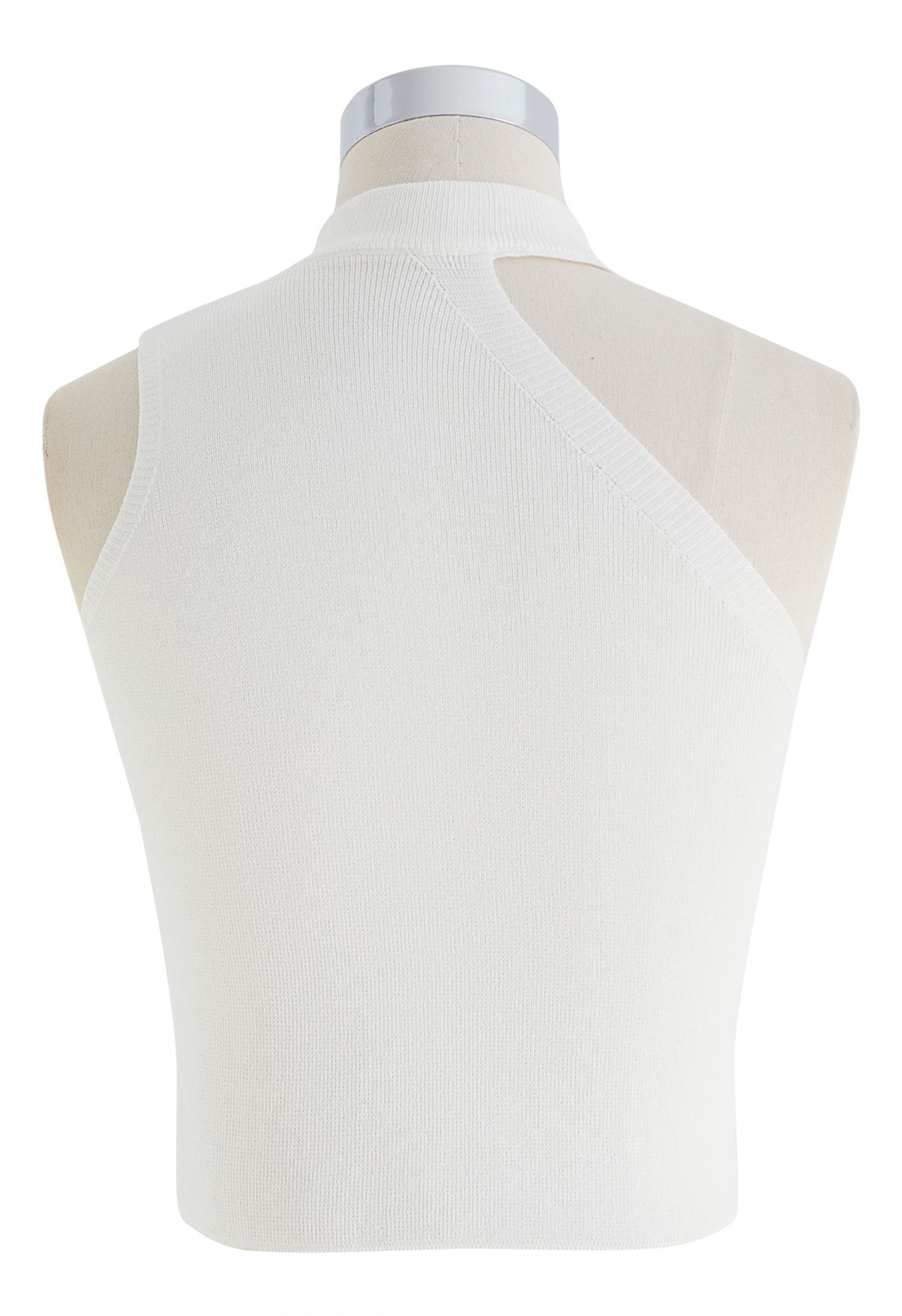 Asymmetric Halter Neck Knit Crop Top in White