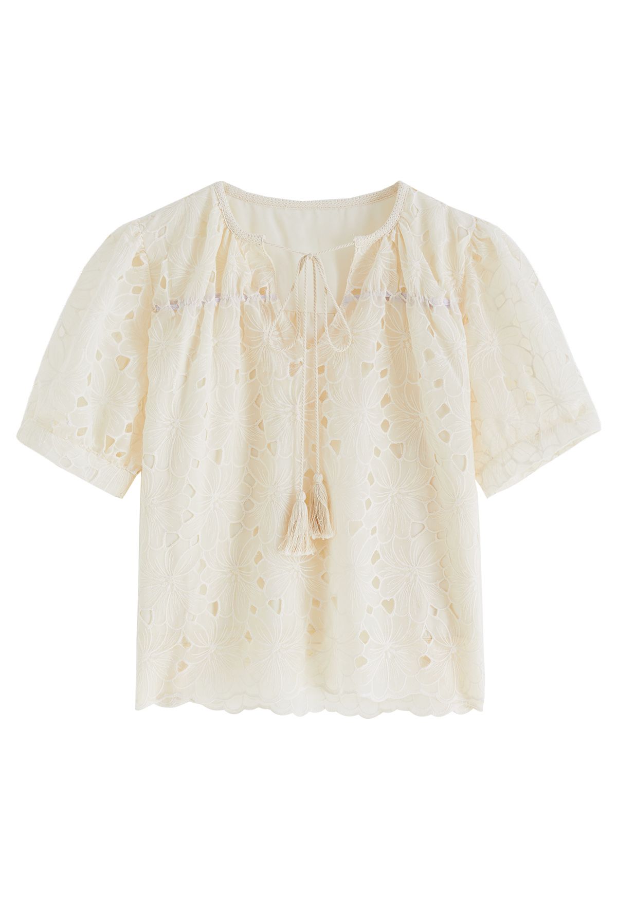 Daisy Embroidery Tassel Dolly Top in Light Yellow