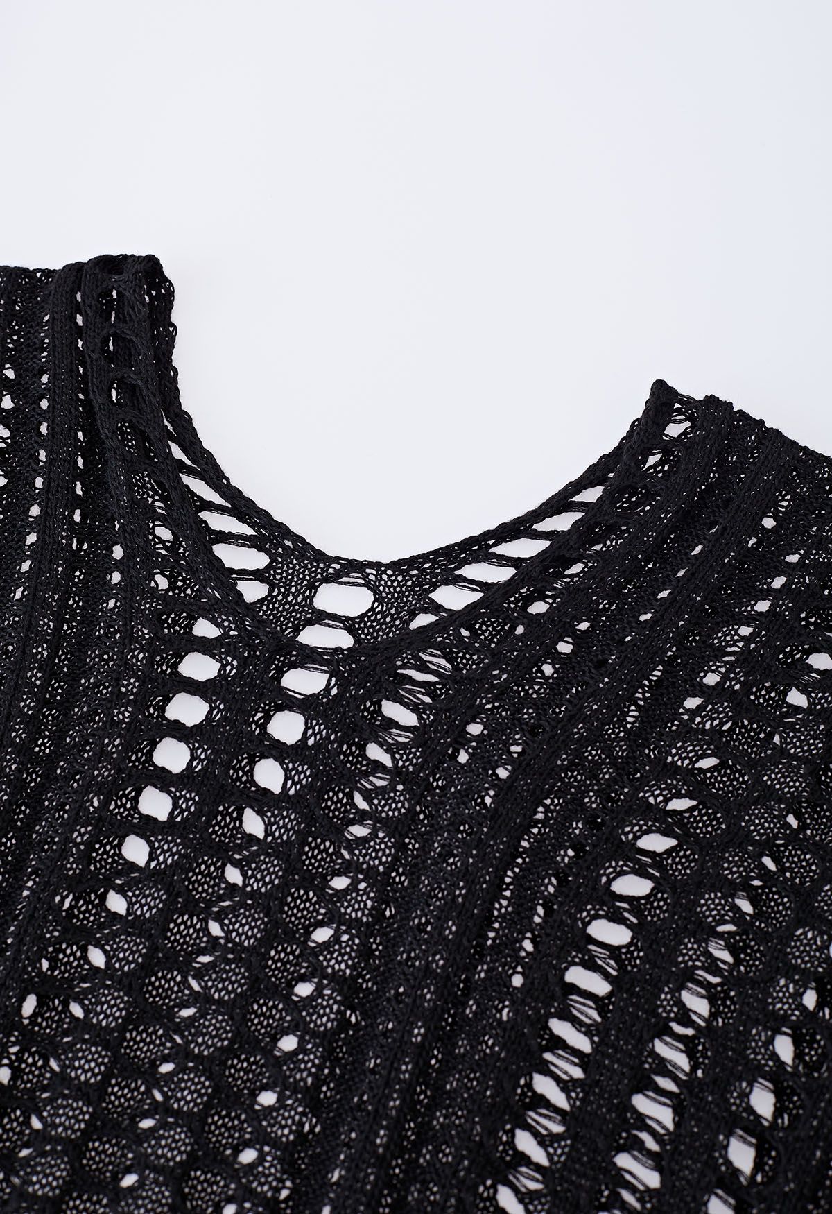 Side Slit Openwork Knit Cover Up in Black