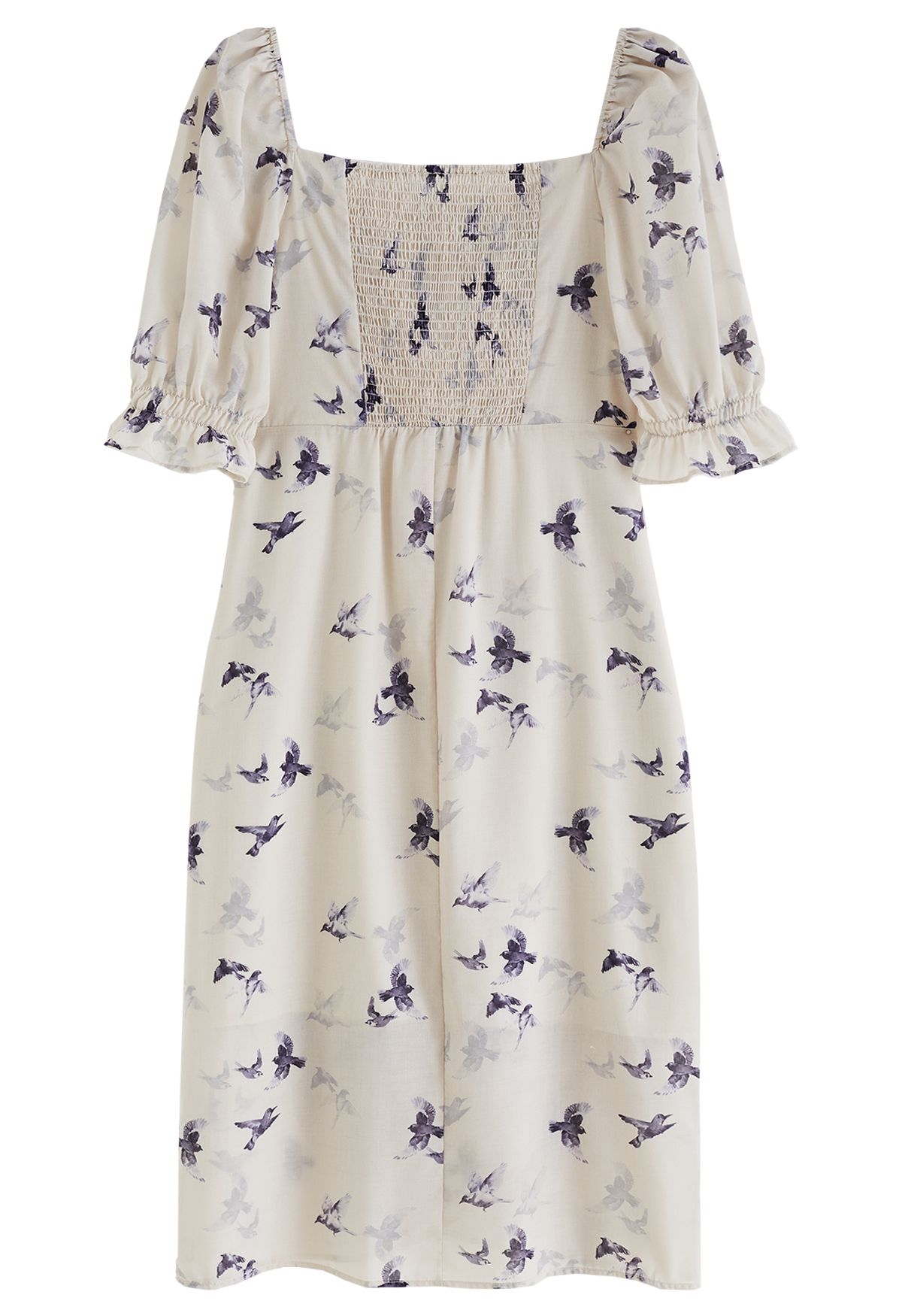 Seagull Print Square Neck Midi Dress