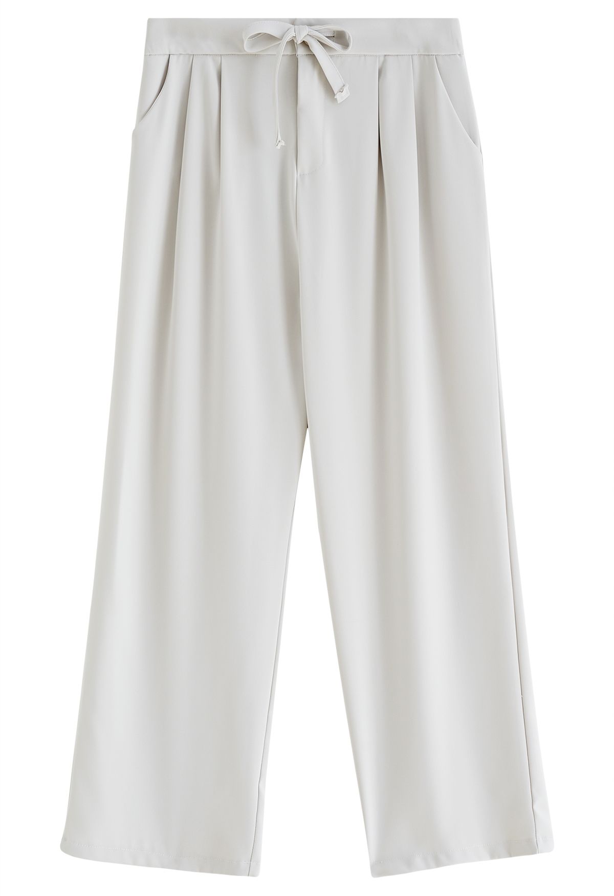 Drawstring Waist Pleated Detailing Pants in Ivory