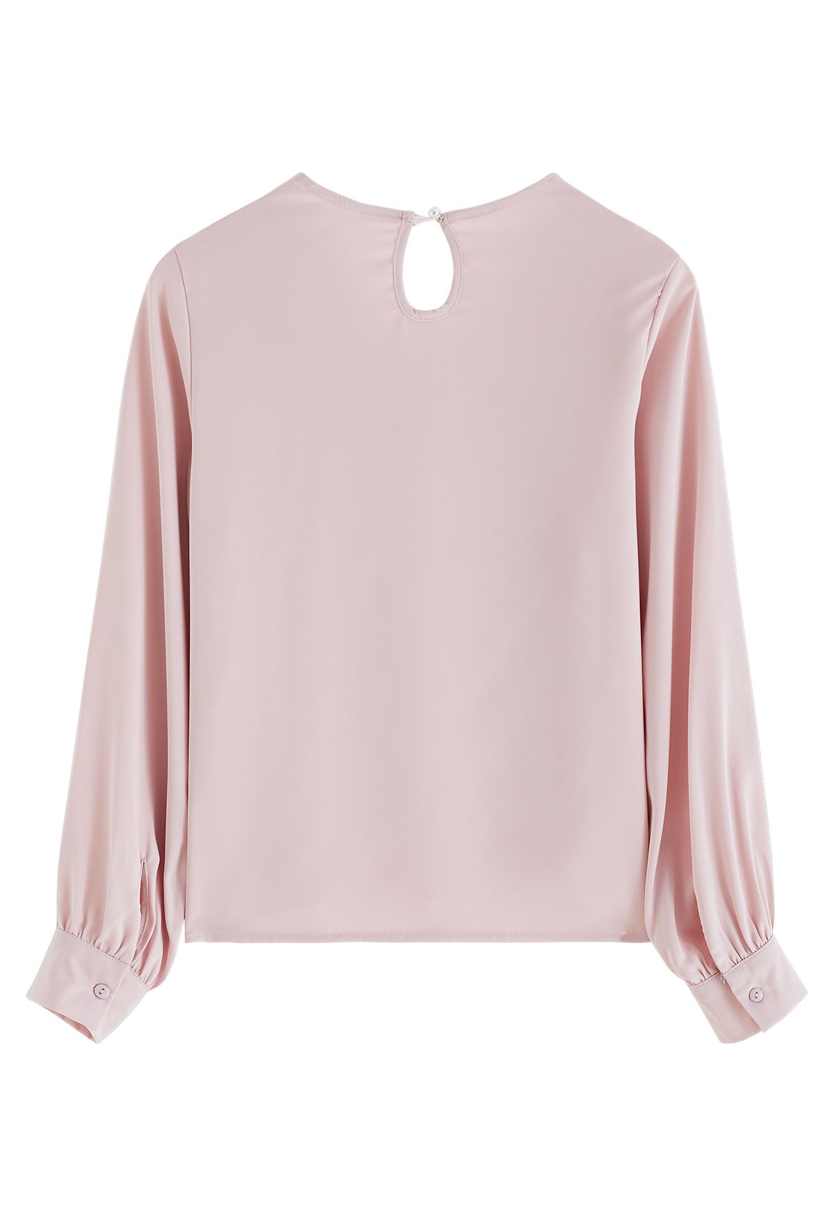 Pearl Mesh Spliced V-Neck Satin Top in Pink