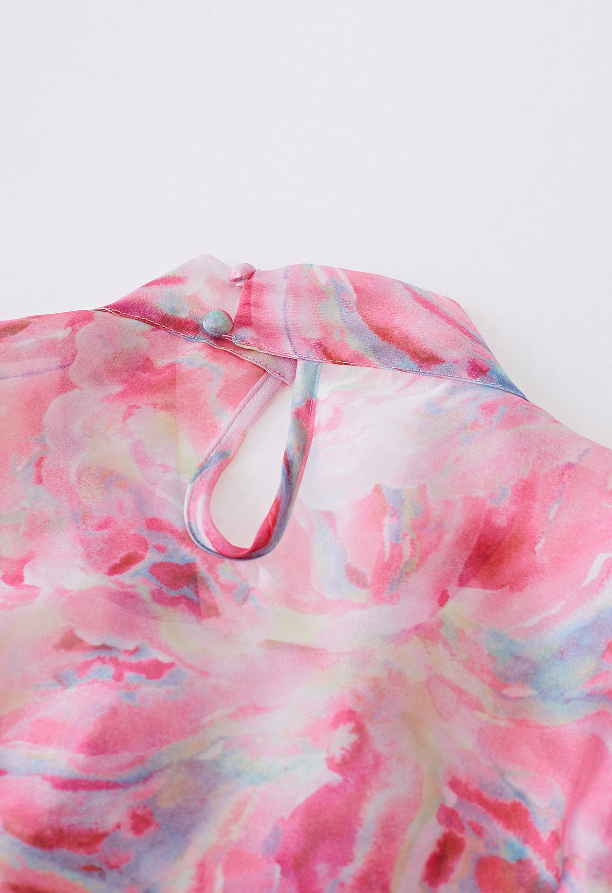 Bowknot Short Bubble Sleeve Floral Top in Pink