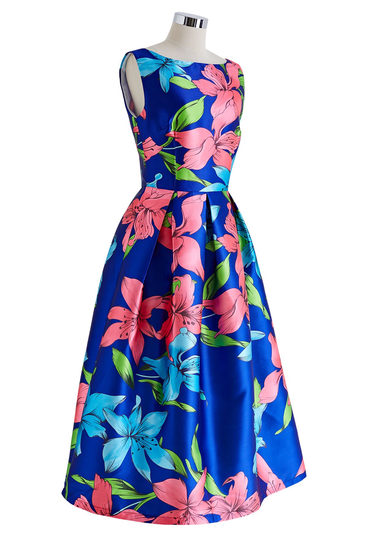 Flamboyant Blossom Sleeveless Midi Dress