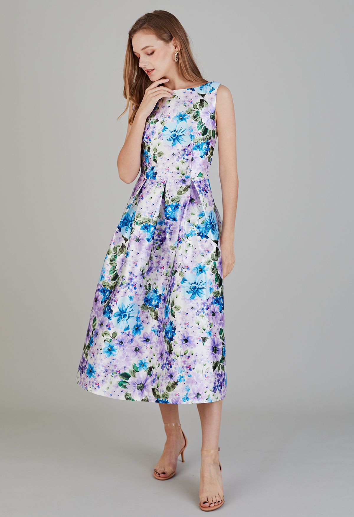 Flowery Scenery Sleeveless Midi Dress