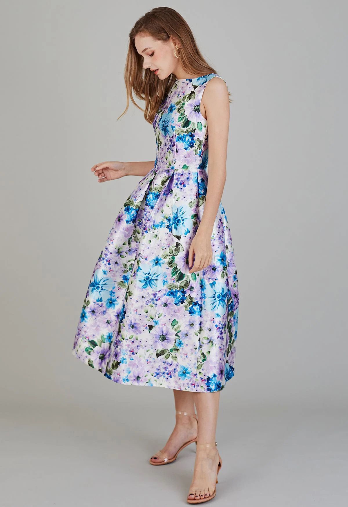 Flowery Scenery Sleeveless Midi Dress