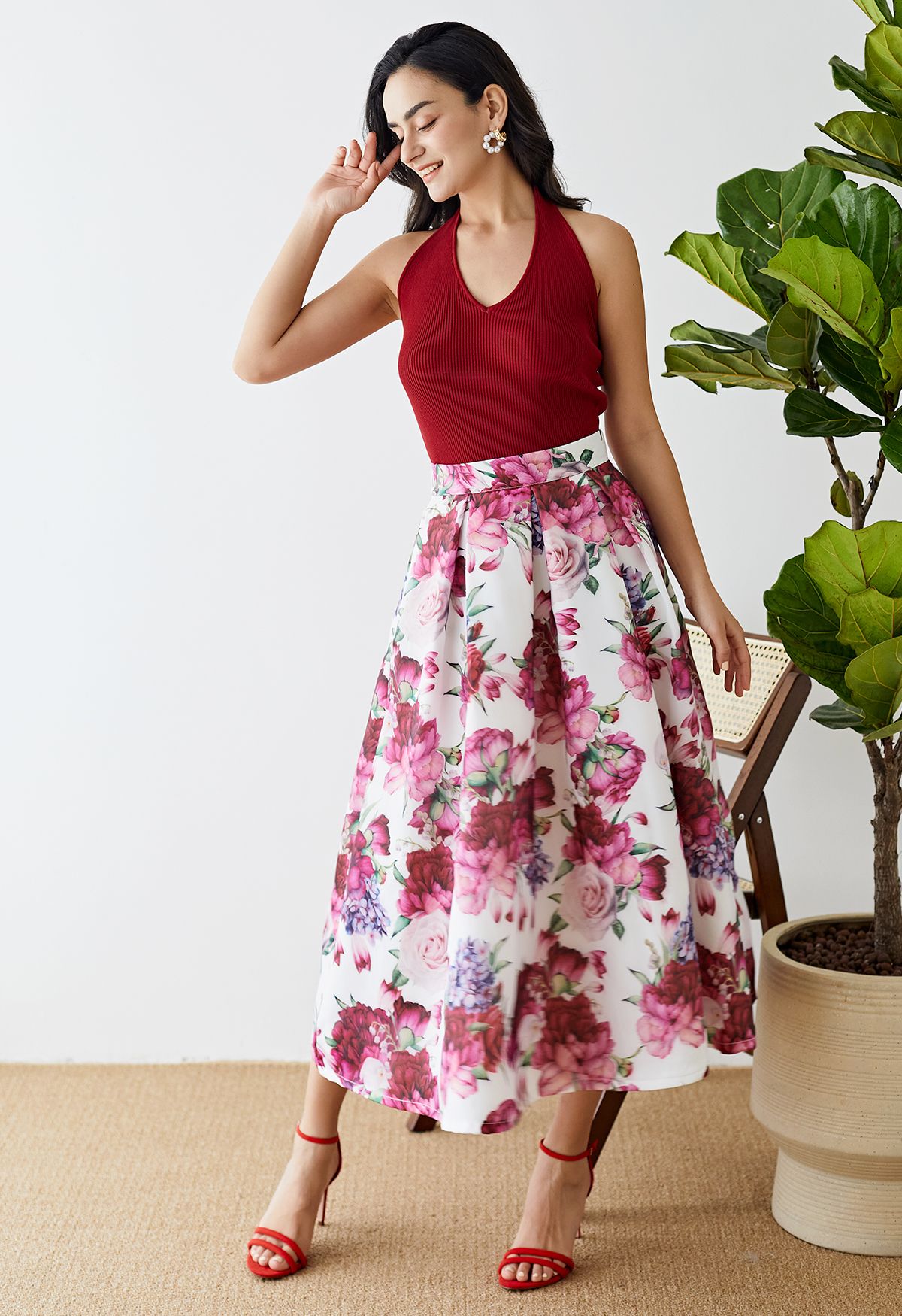 Peony Paradise Organza Pleated Maxi Skirt