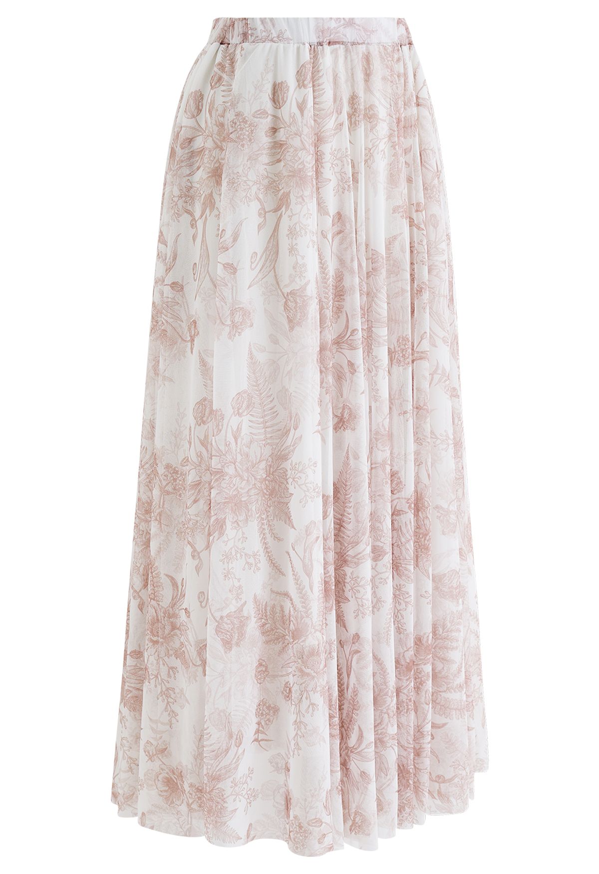 Tranquil Garden Tulle Maxi Skirt in Rust Red