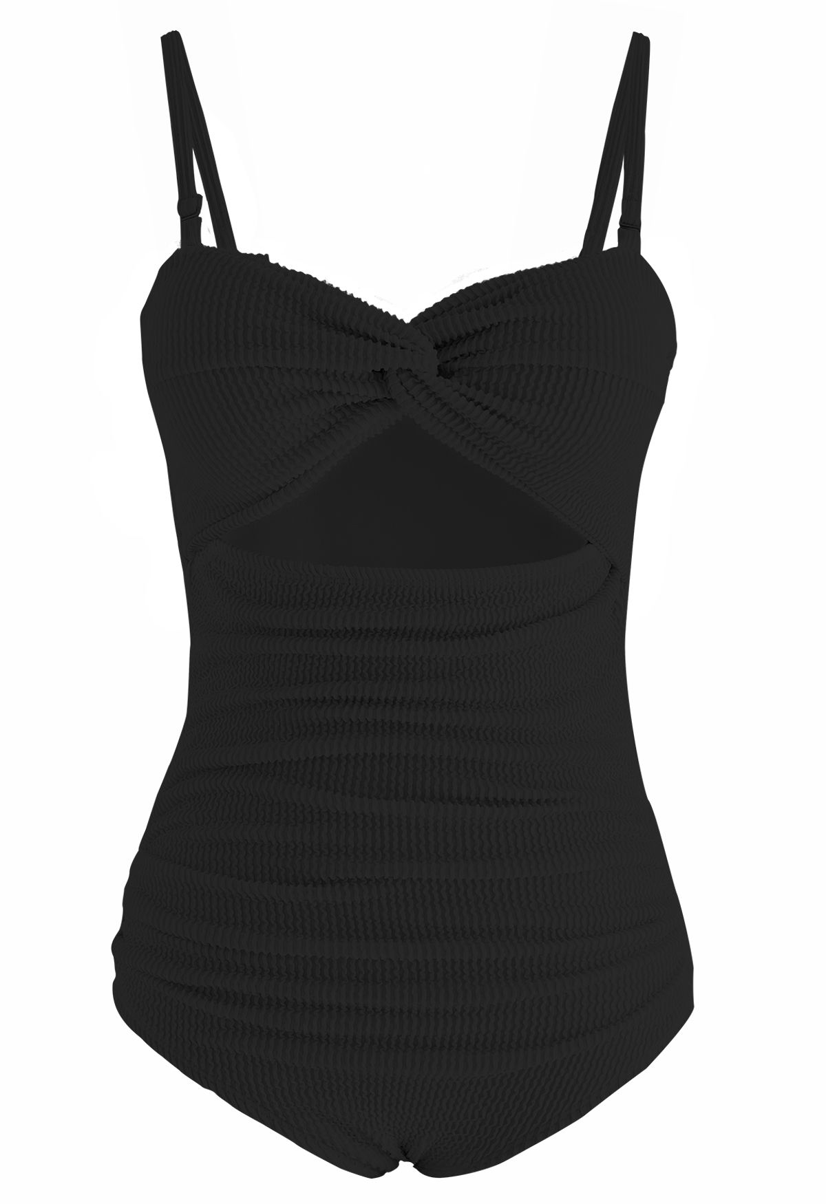 Twisted Cutout Wavy Textured Swimsuit in Black