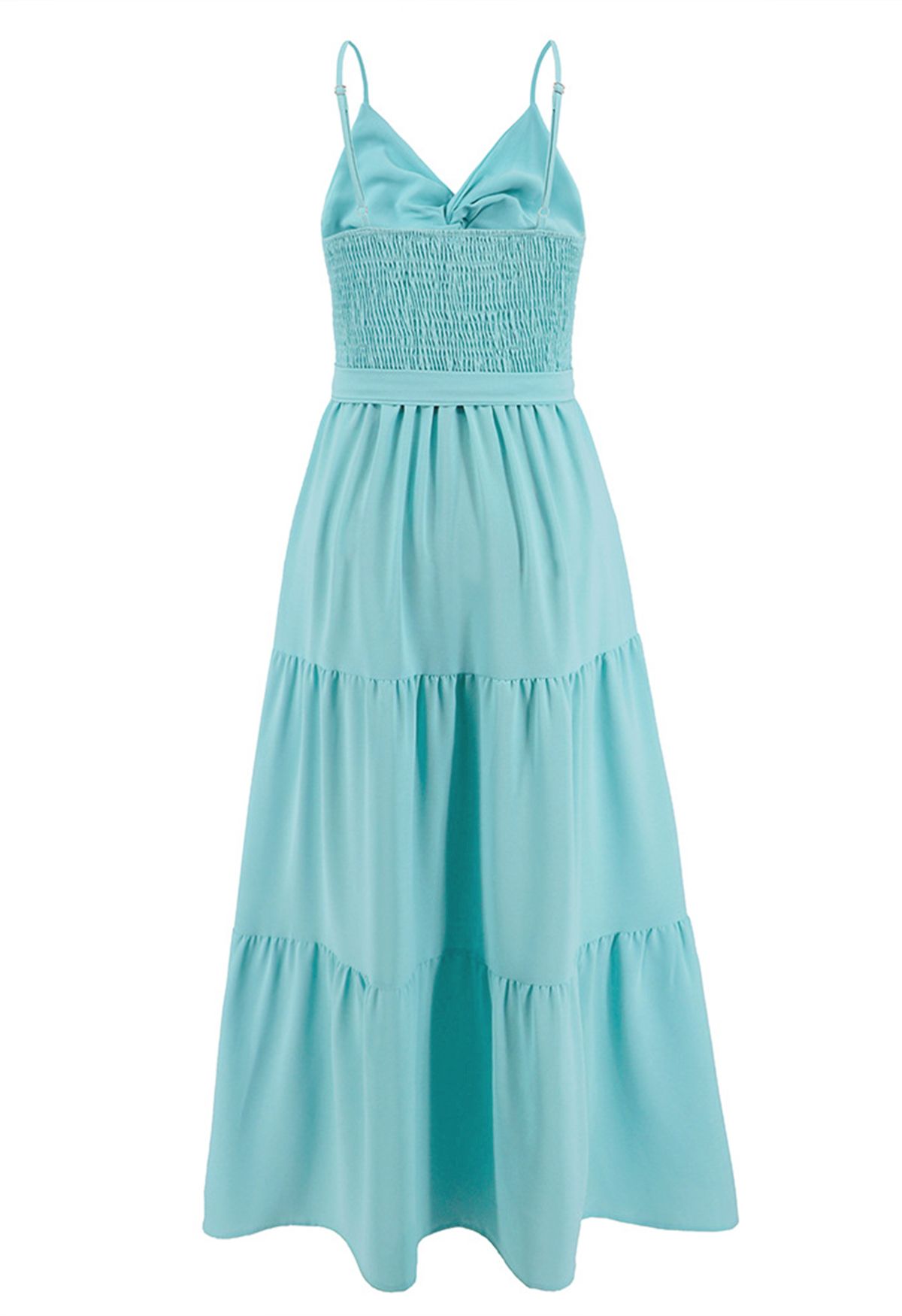 Twist Cutout Shirred Cami Maxi Dress in Mint