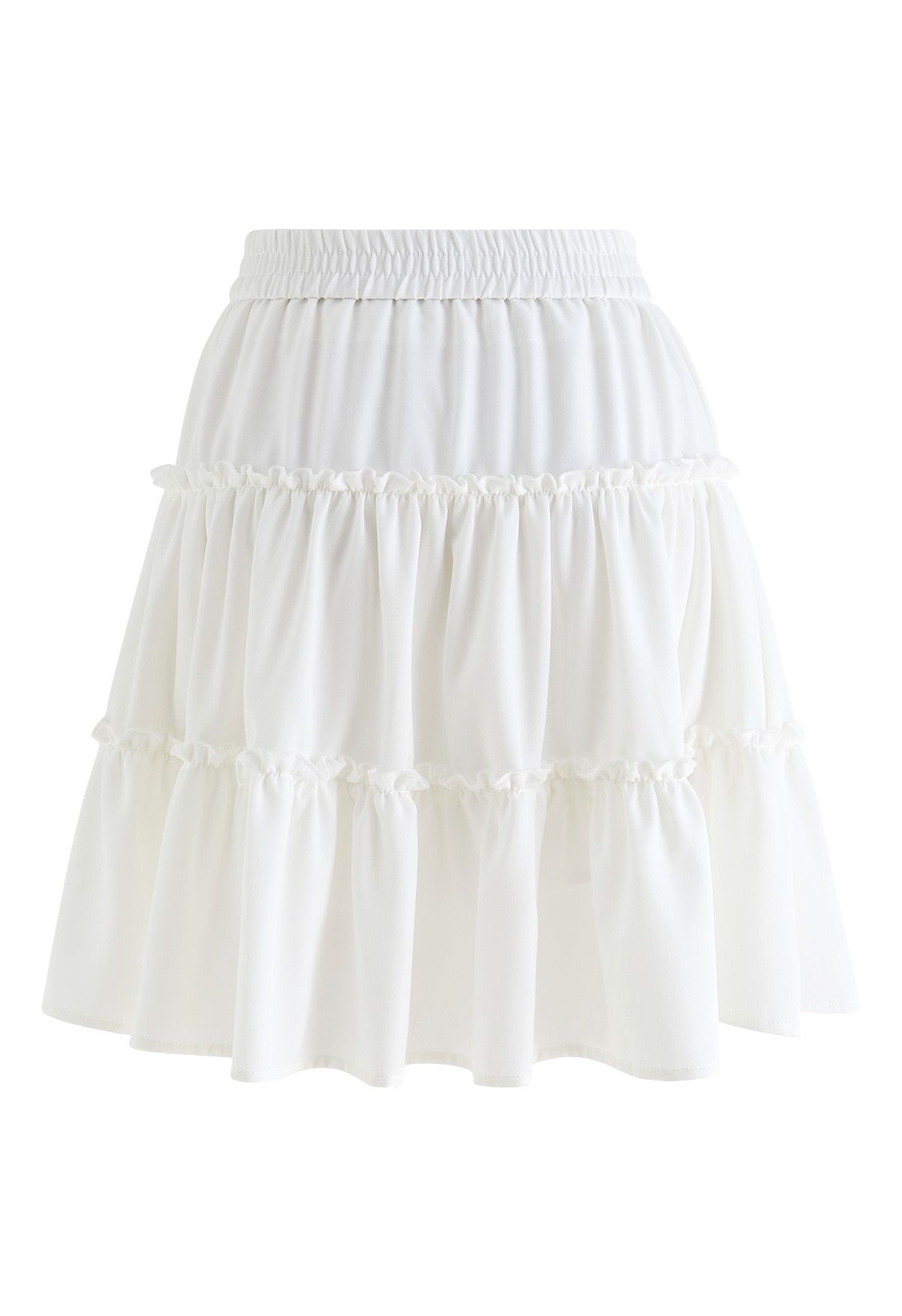 Pearl Chain Ruffle Detail Frilling Skirt in White