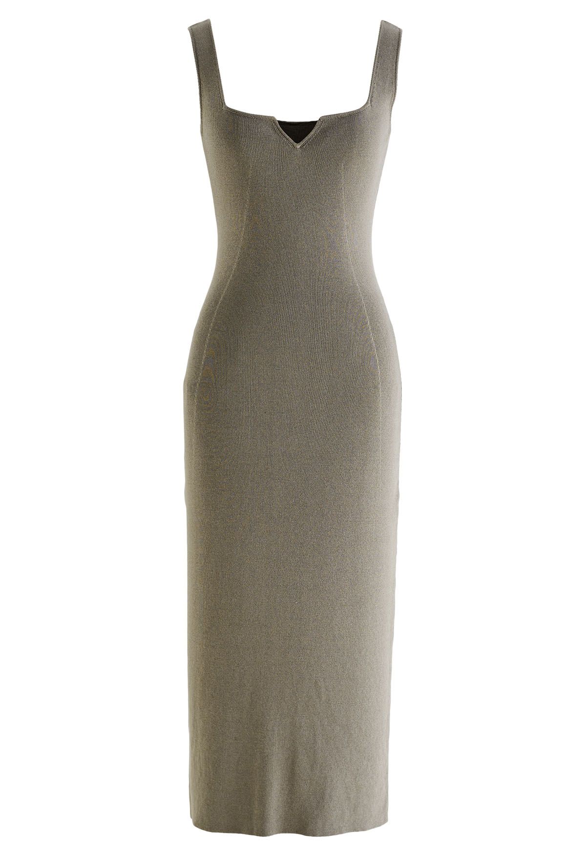 Notch Neckline Bodycon Knit Dress in Taupe