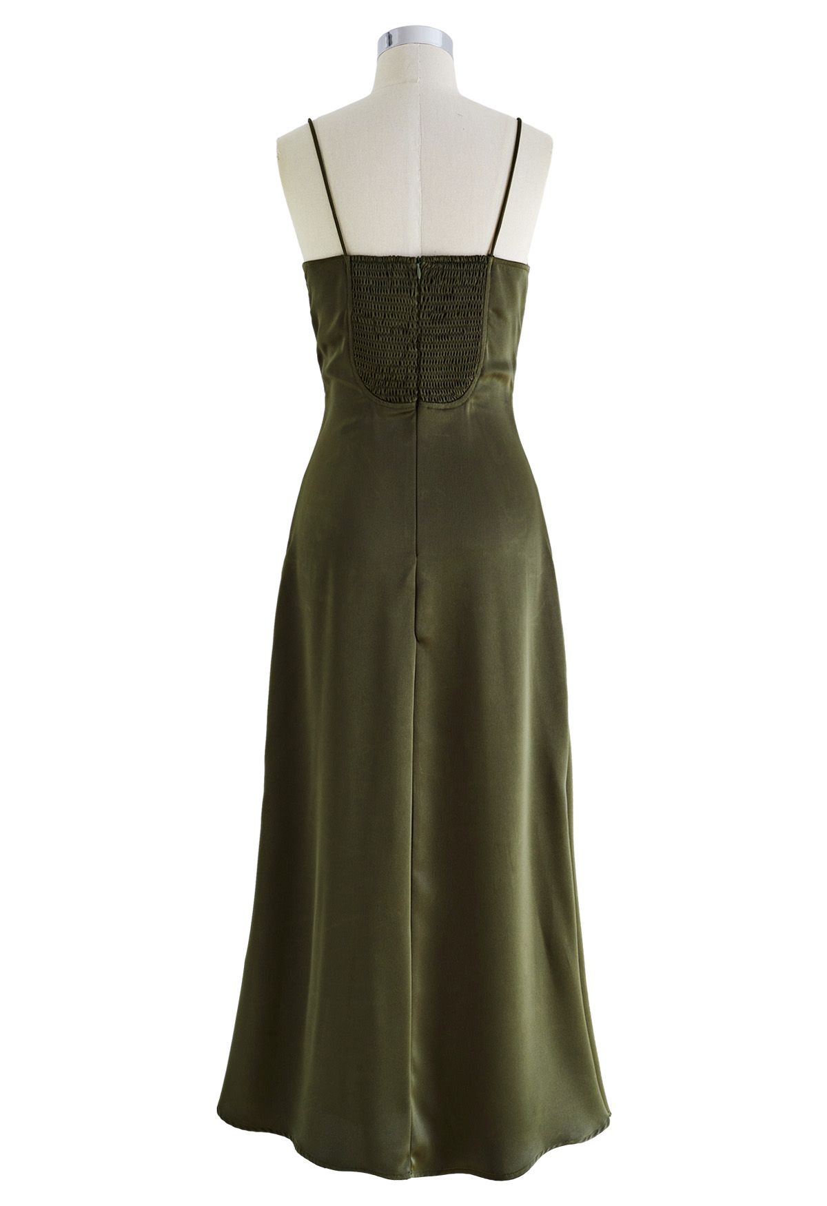 Floral Choker Satin Cami Maxi Dress in Olive