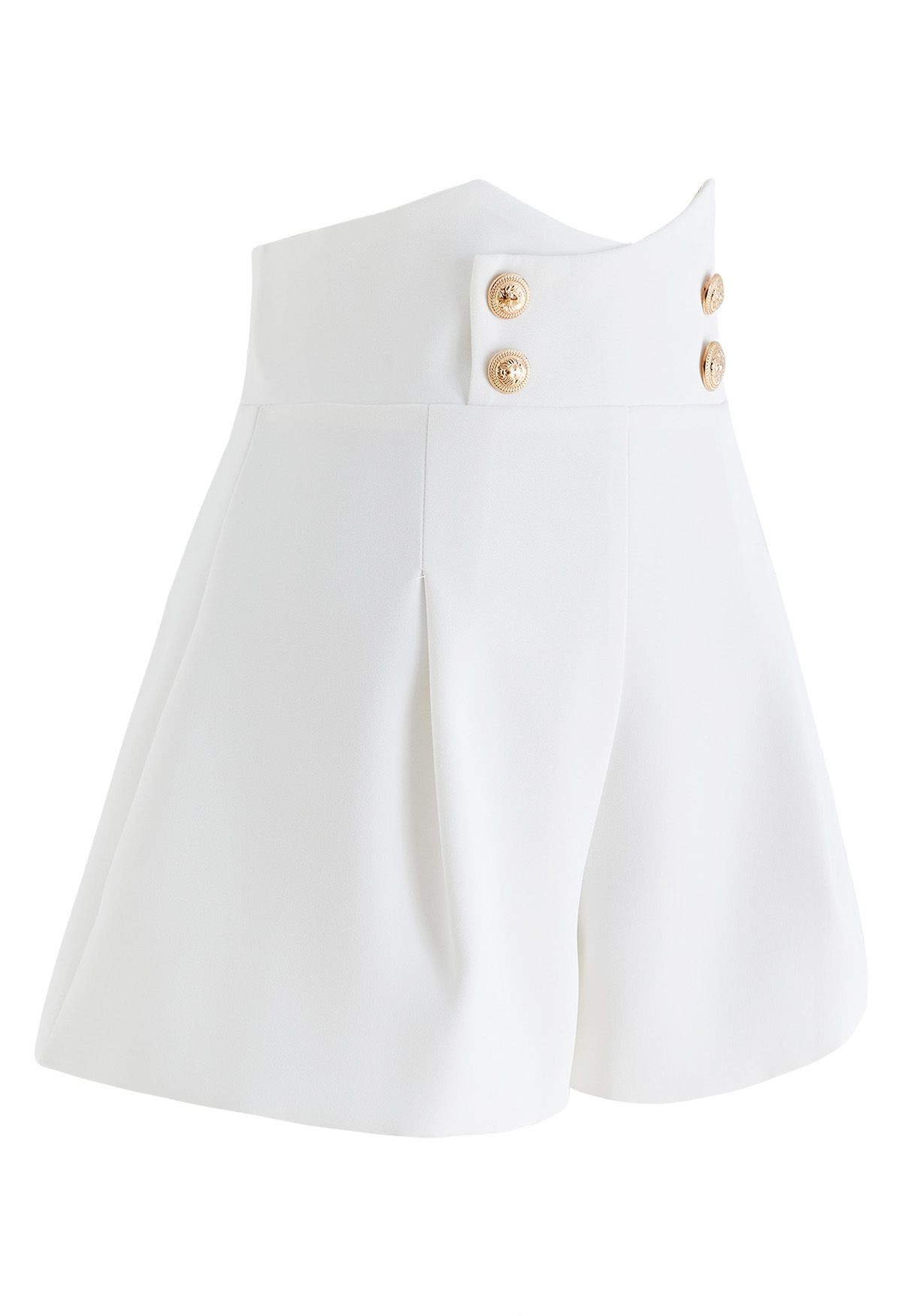 Golden Button High Waist Shorts in White