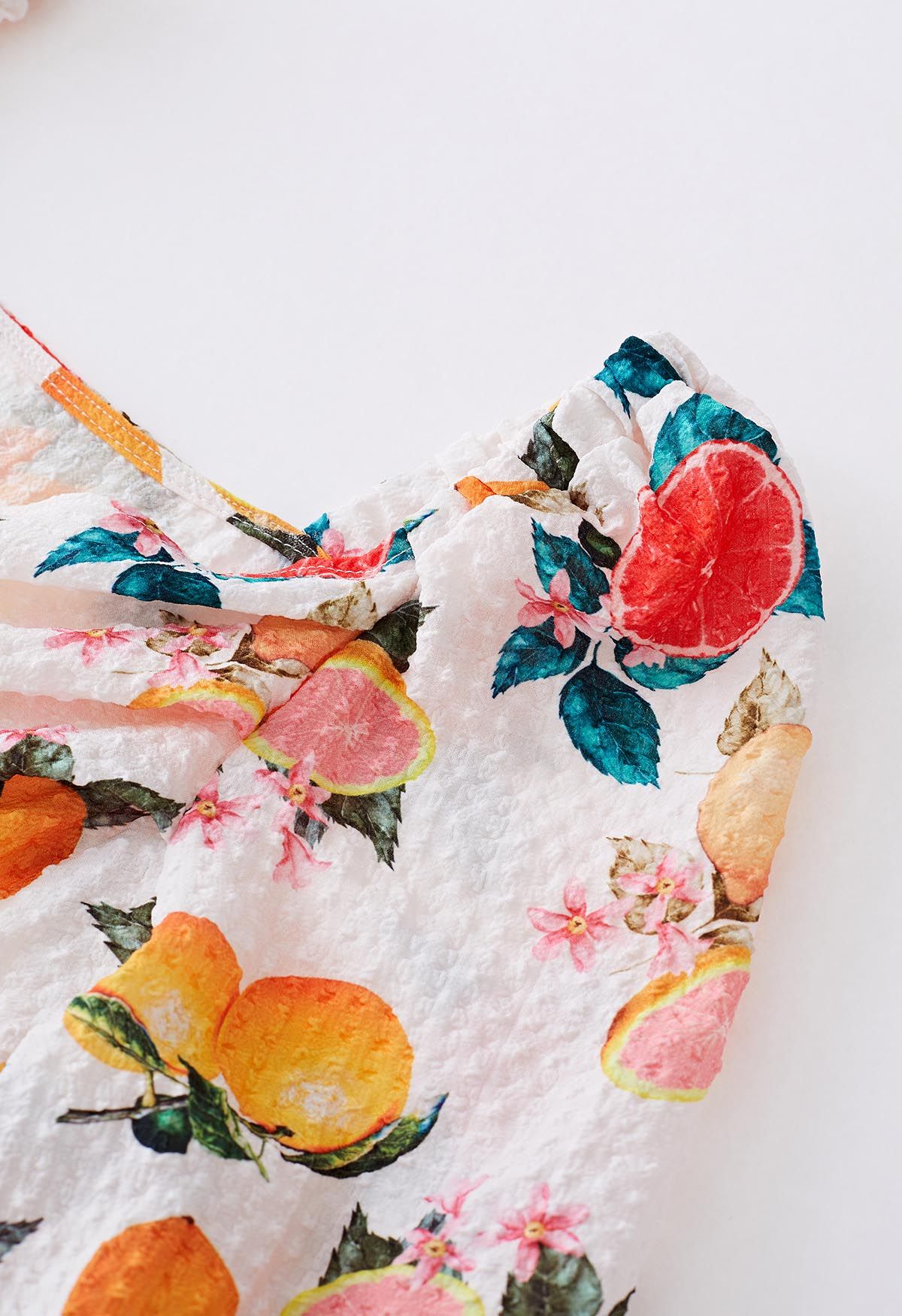 Grapefruit Print Embossed Wrap Crop Top