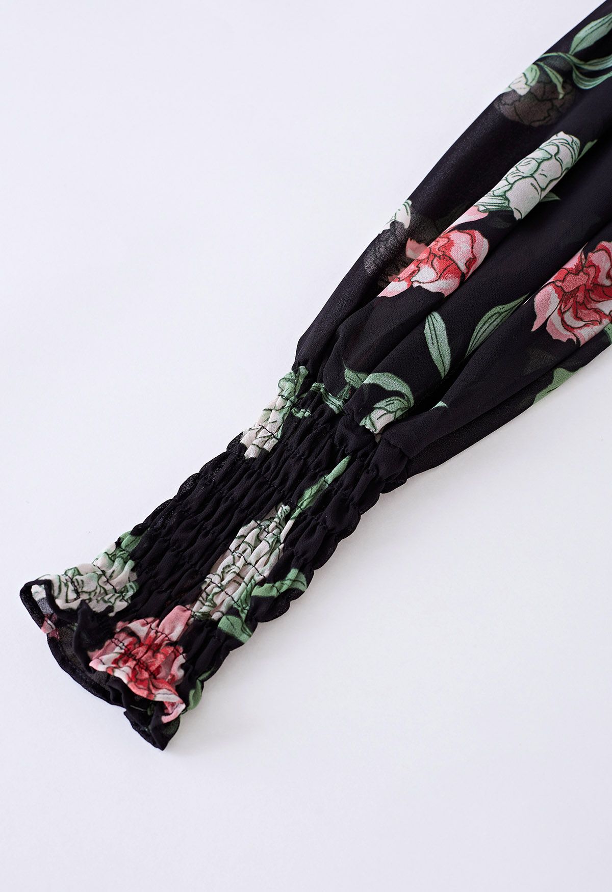 Ruffle Cross Off-Shoulder Floral Crop Top in Black