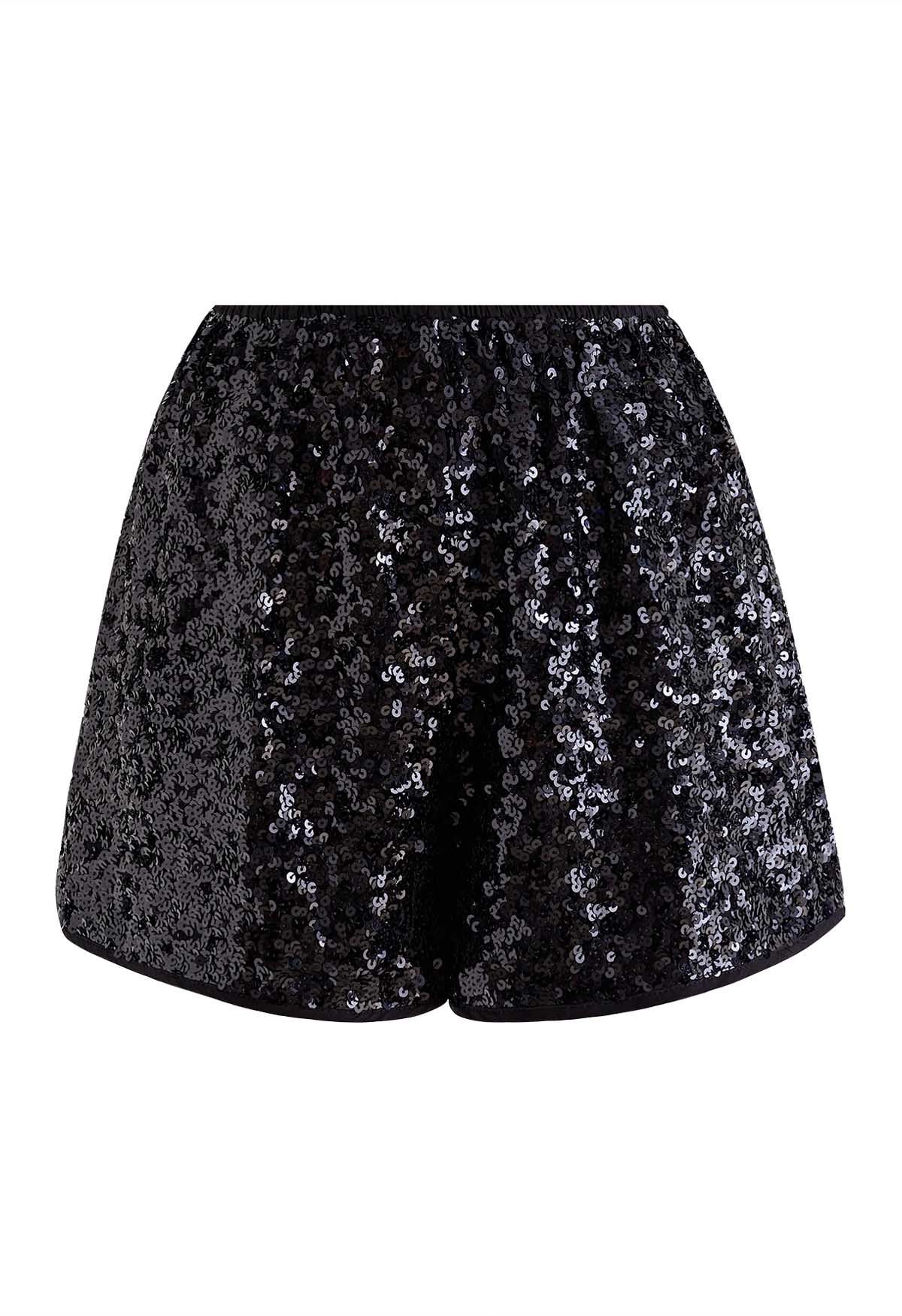 Full Sequins Embellished Shorts in Black