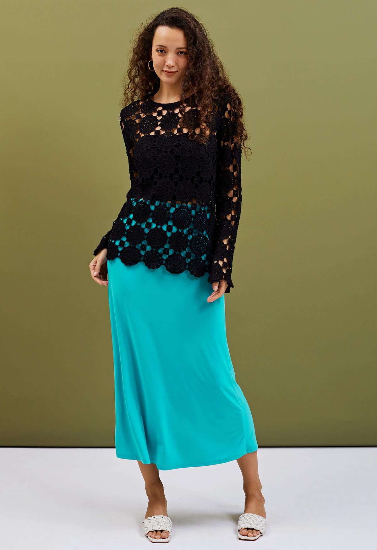 Solid Color Comfy Maxi Skirt in Blue