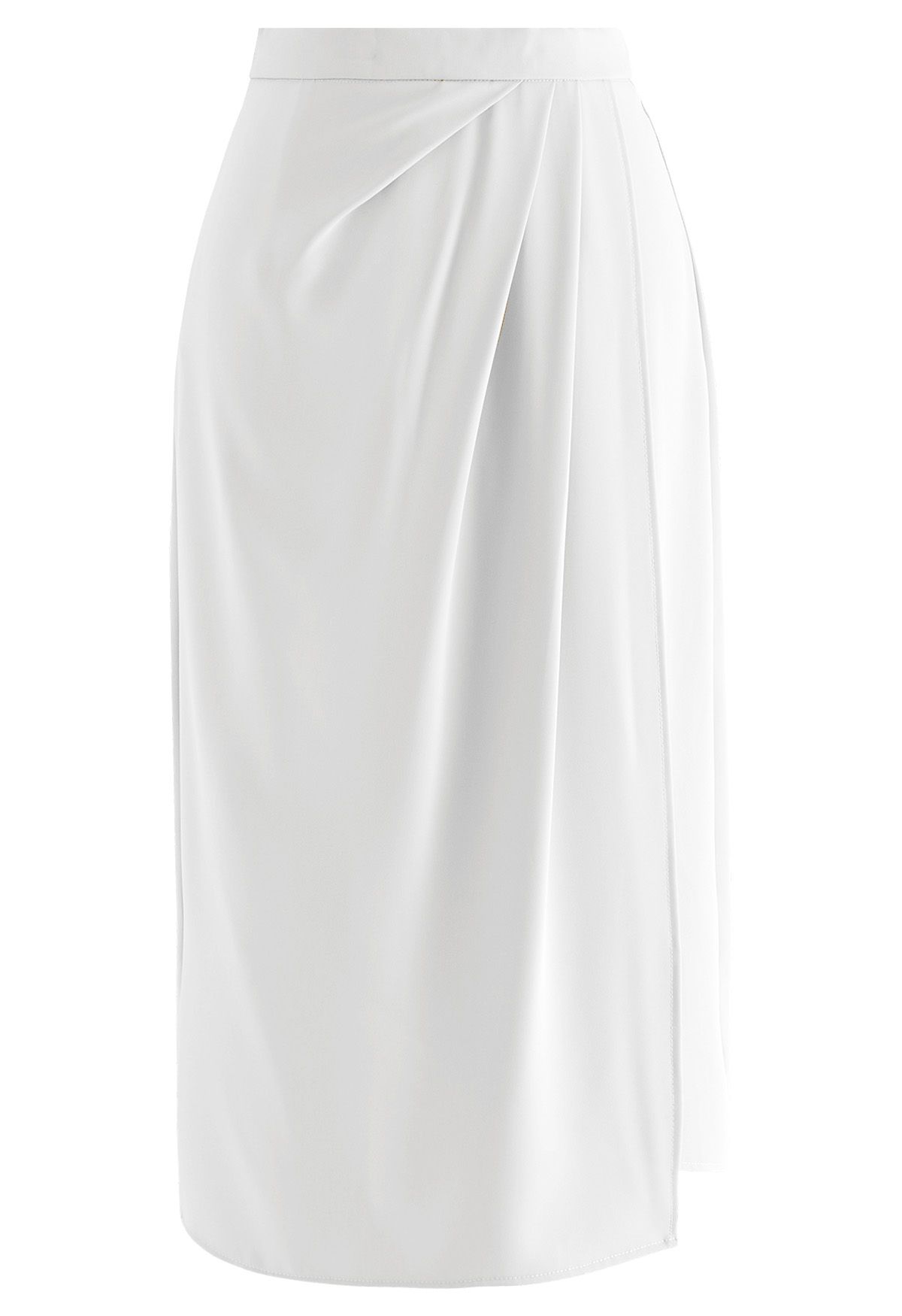 Side Pleated Flap Midi Skirt in White