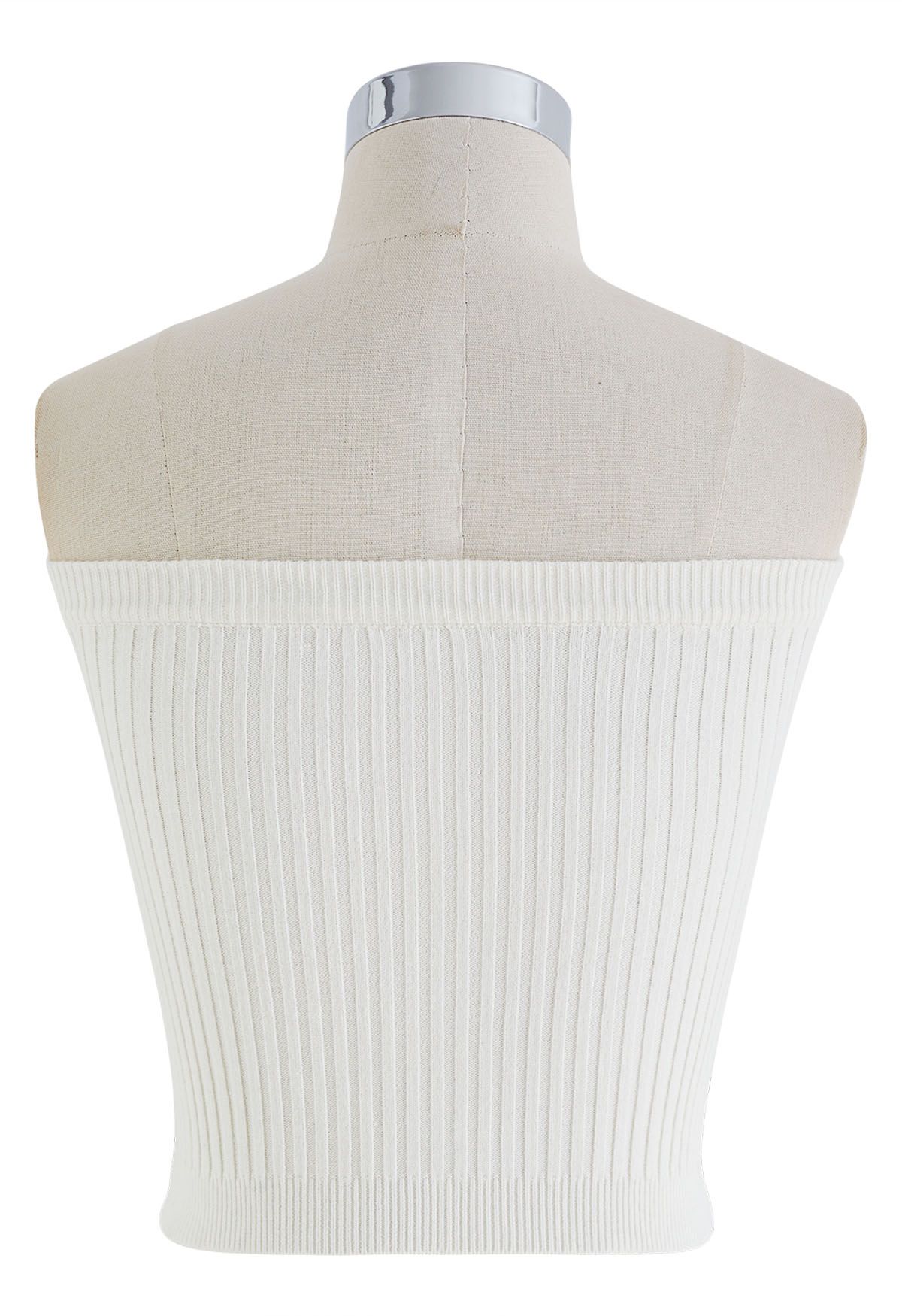 Twist Front Ribbed Knit Tube Crop Top in White