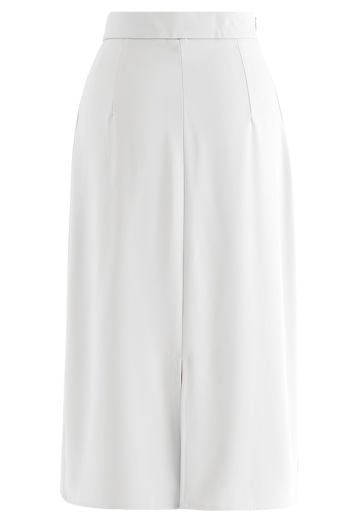 Side Pleated Flap Midi Skirt in White