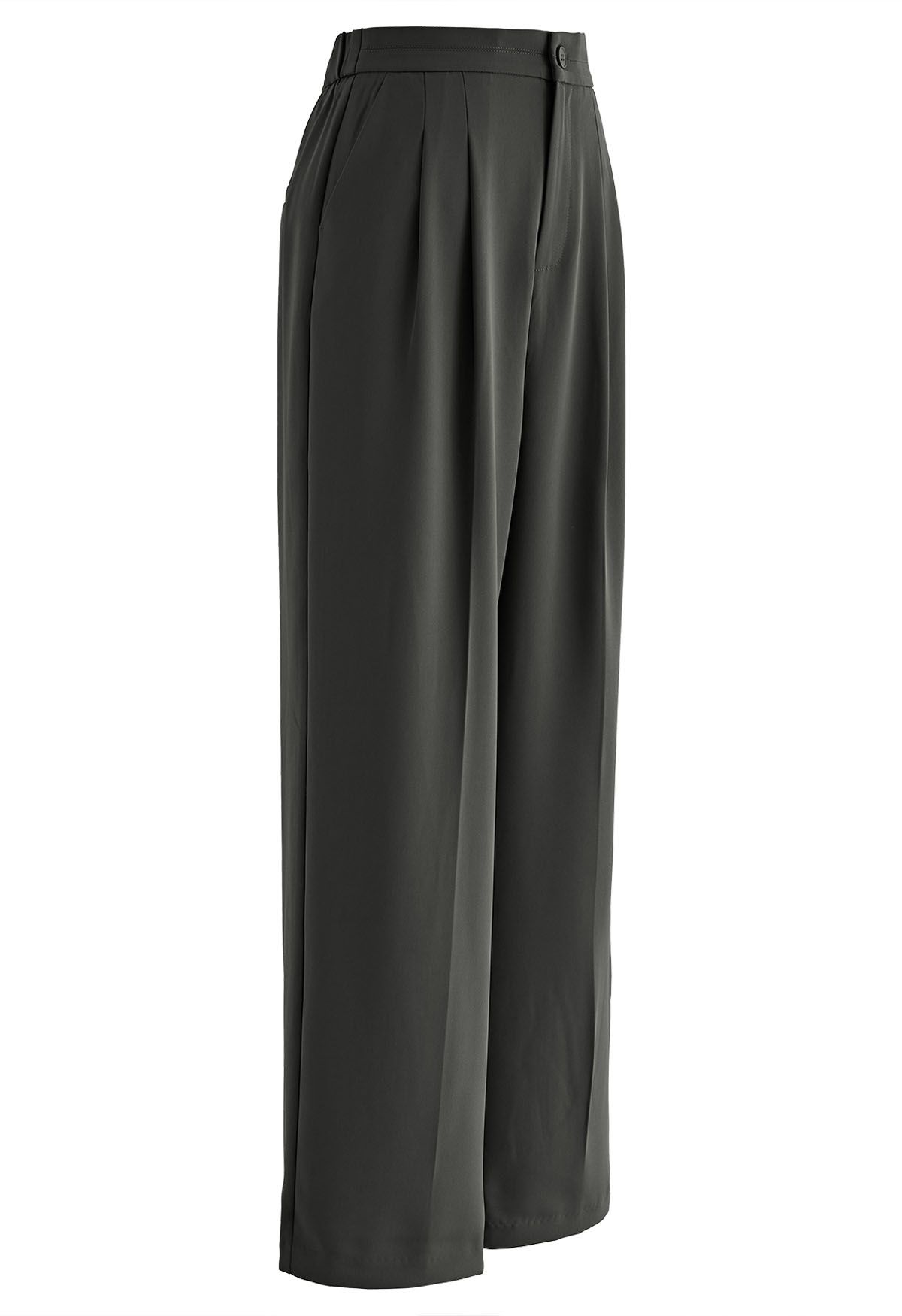 Simple Pleat Straight-Leg Pants in Smoke