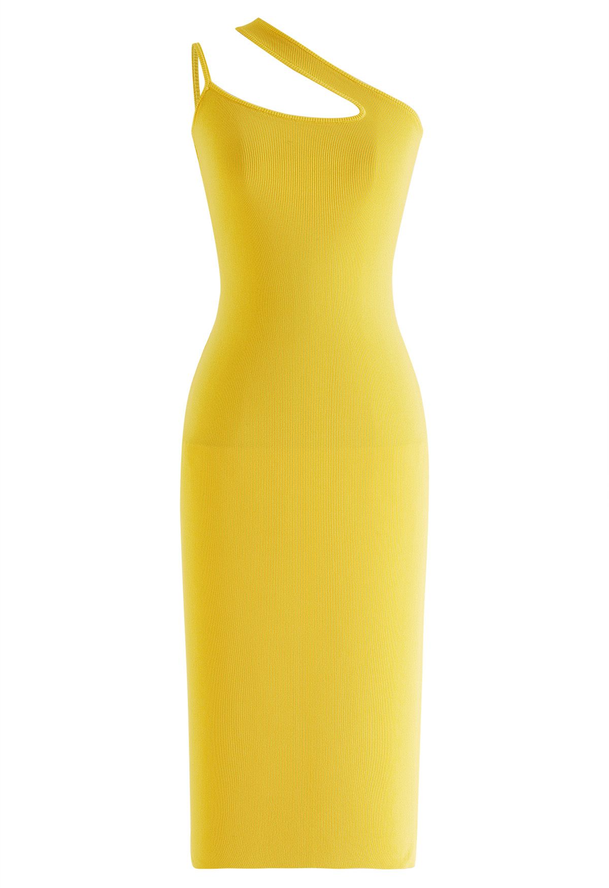 Asymmetric Straps Bodycon Knit Dress in Yellow