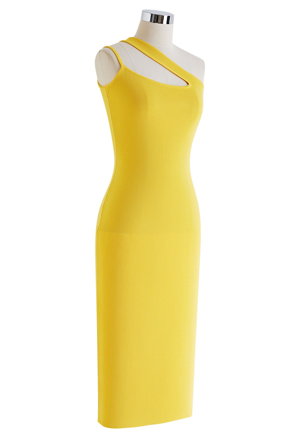 Asymmetric Straps Bodycon Knit Dress in Yellow