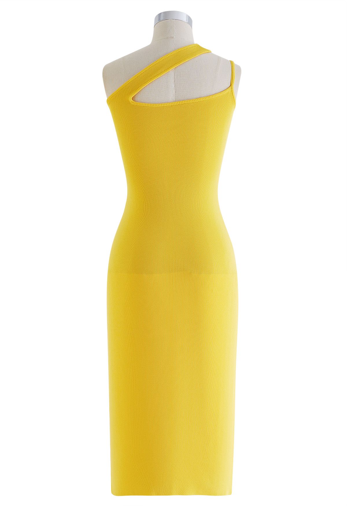 Asymmetric Straps Bodycon Knit Dress in Yellow