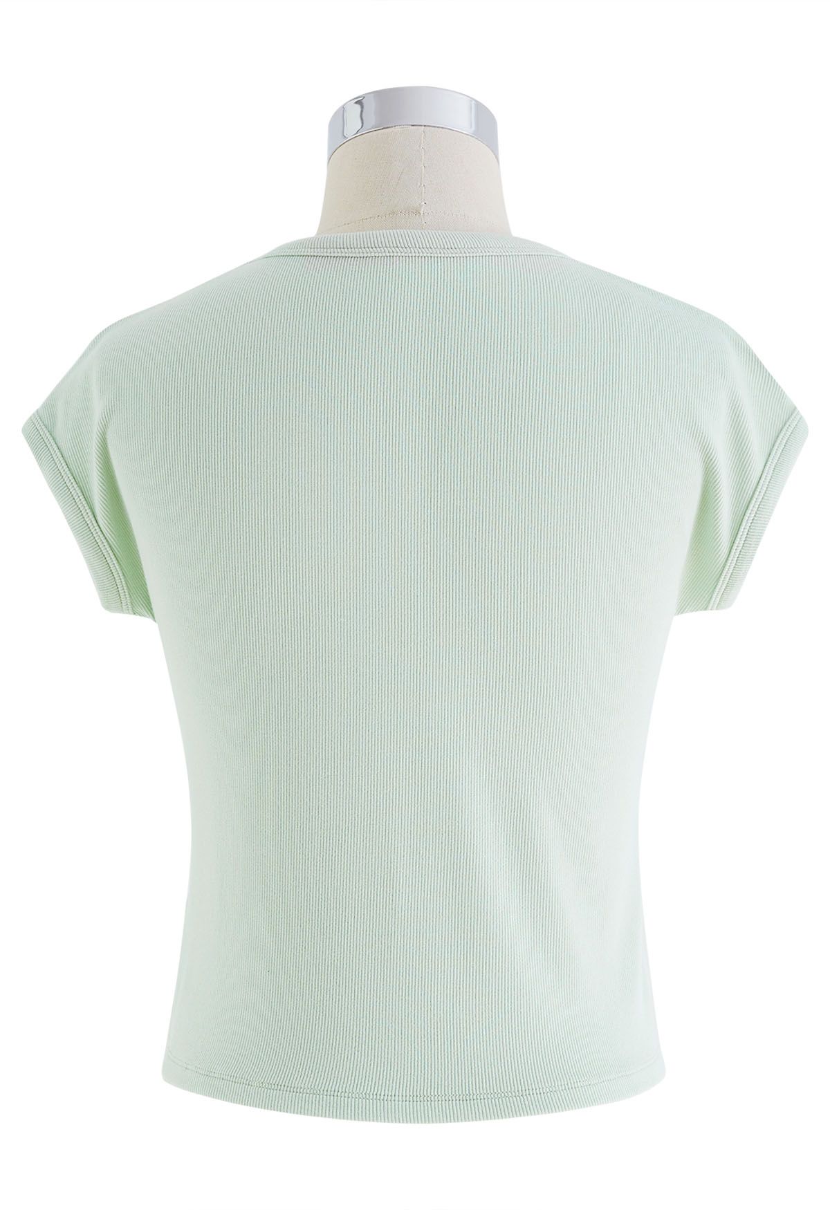 Elegant Crew Neck Cotton Crop Top in Mint