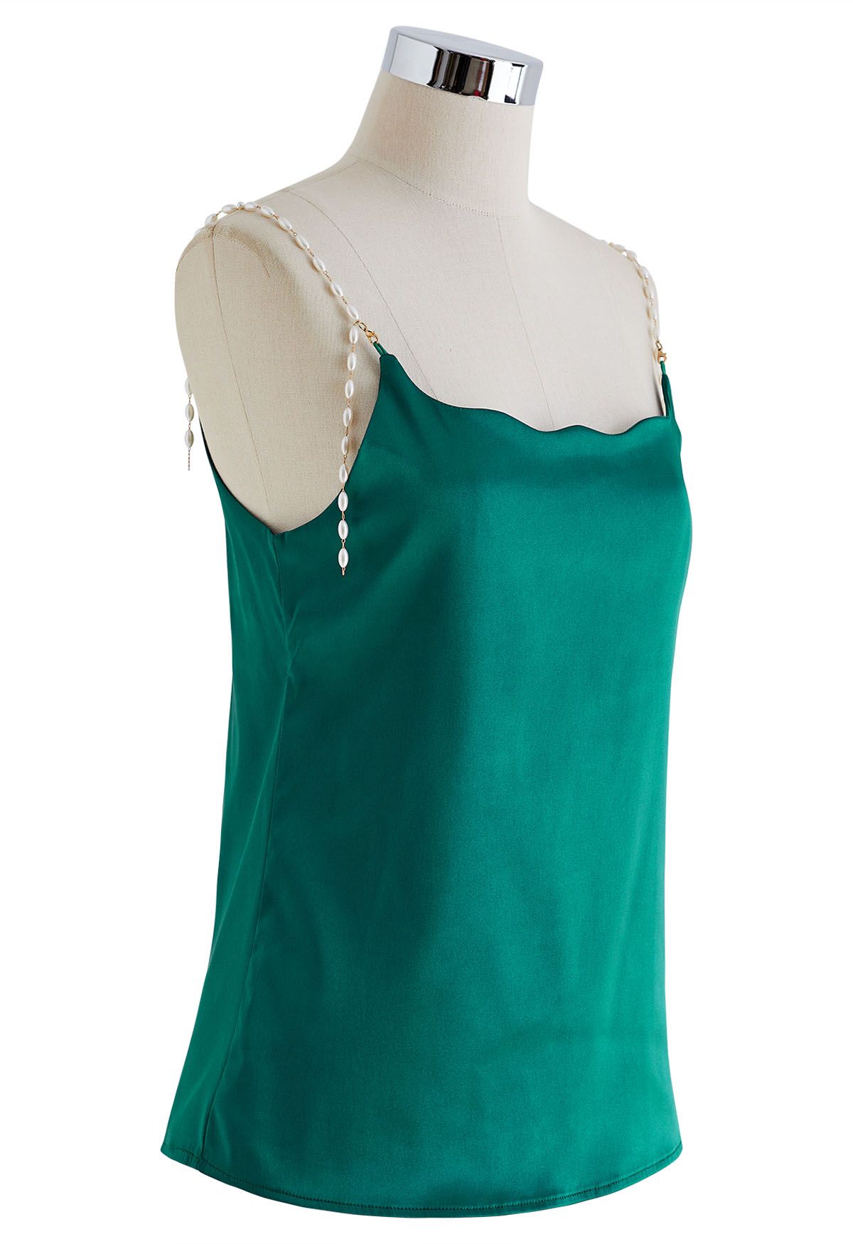 Pearly Straps Satin Cami Top in Emerald
