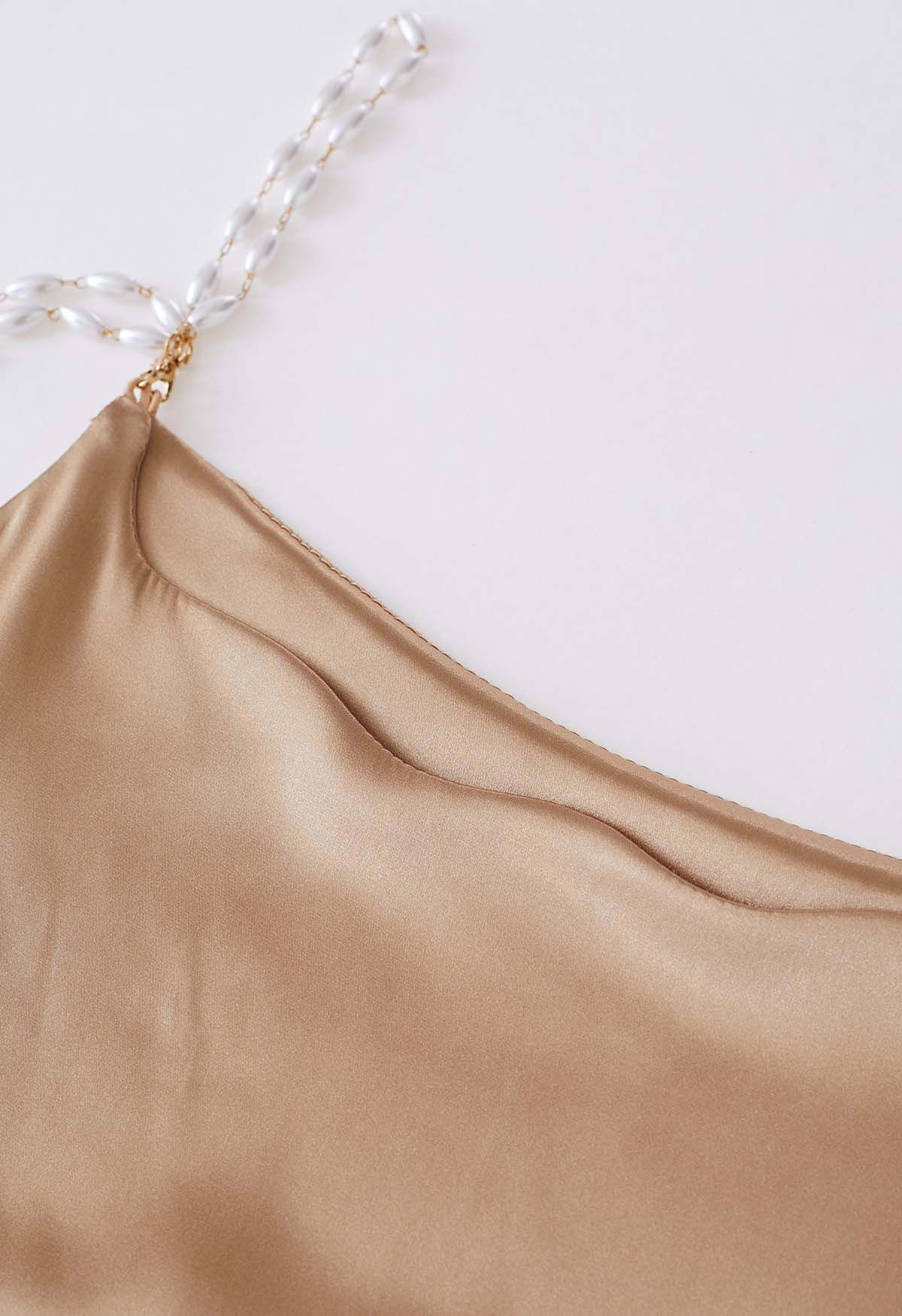 Pearly Straps Satin Cami Top in Light Tan