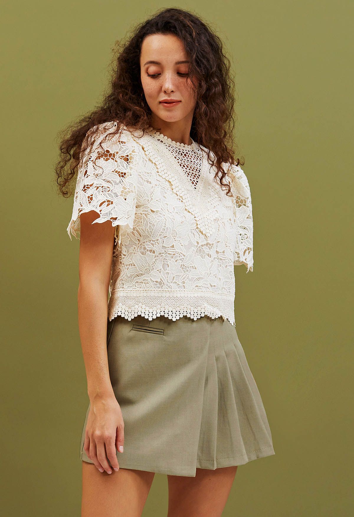Lily Crochet Lace Crop Top in Cream