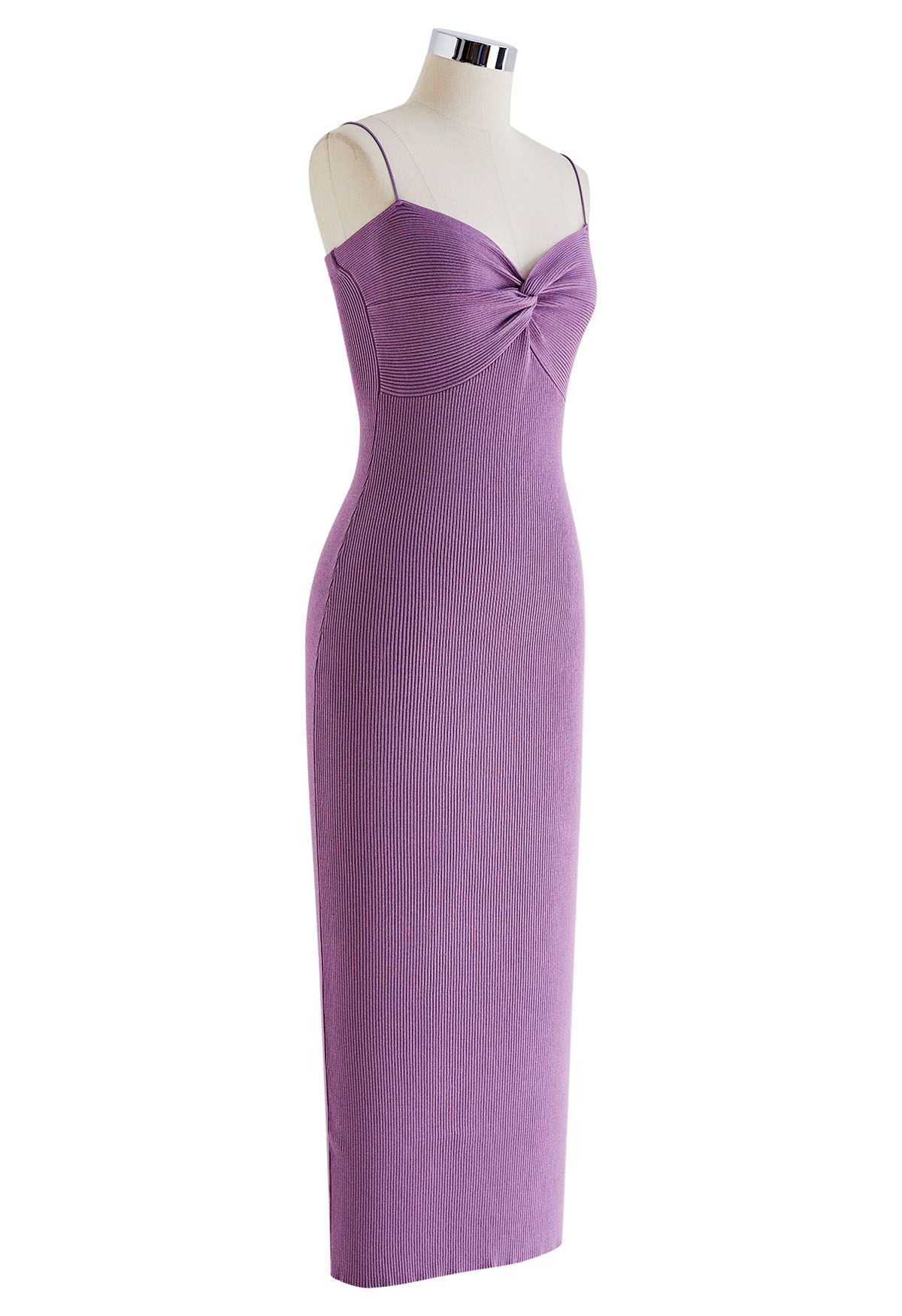 Twist Front Bodycon Knit Cami Dress in Purple