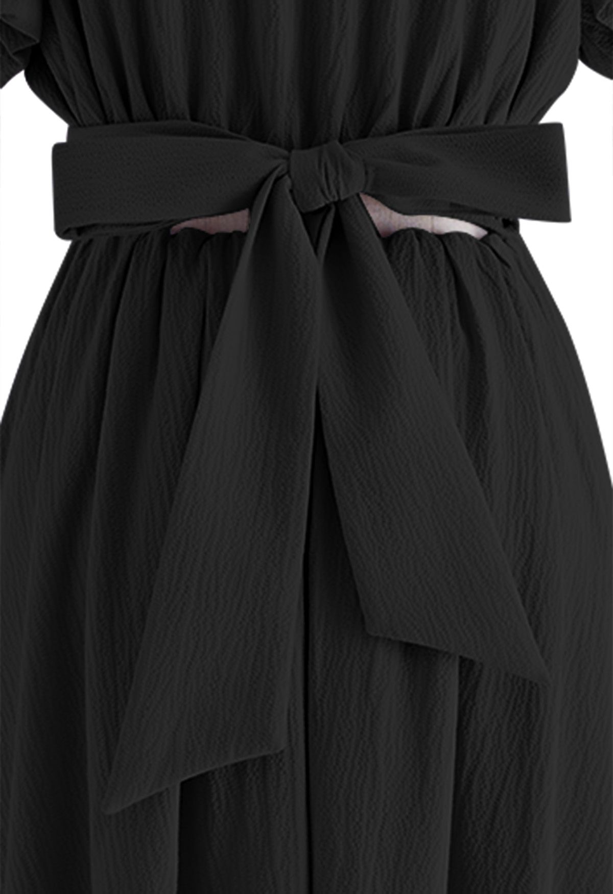 Twist V-Neck Crop Top and Maxi Skirt Set in Black