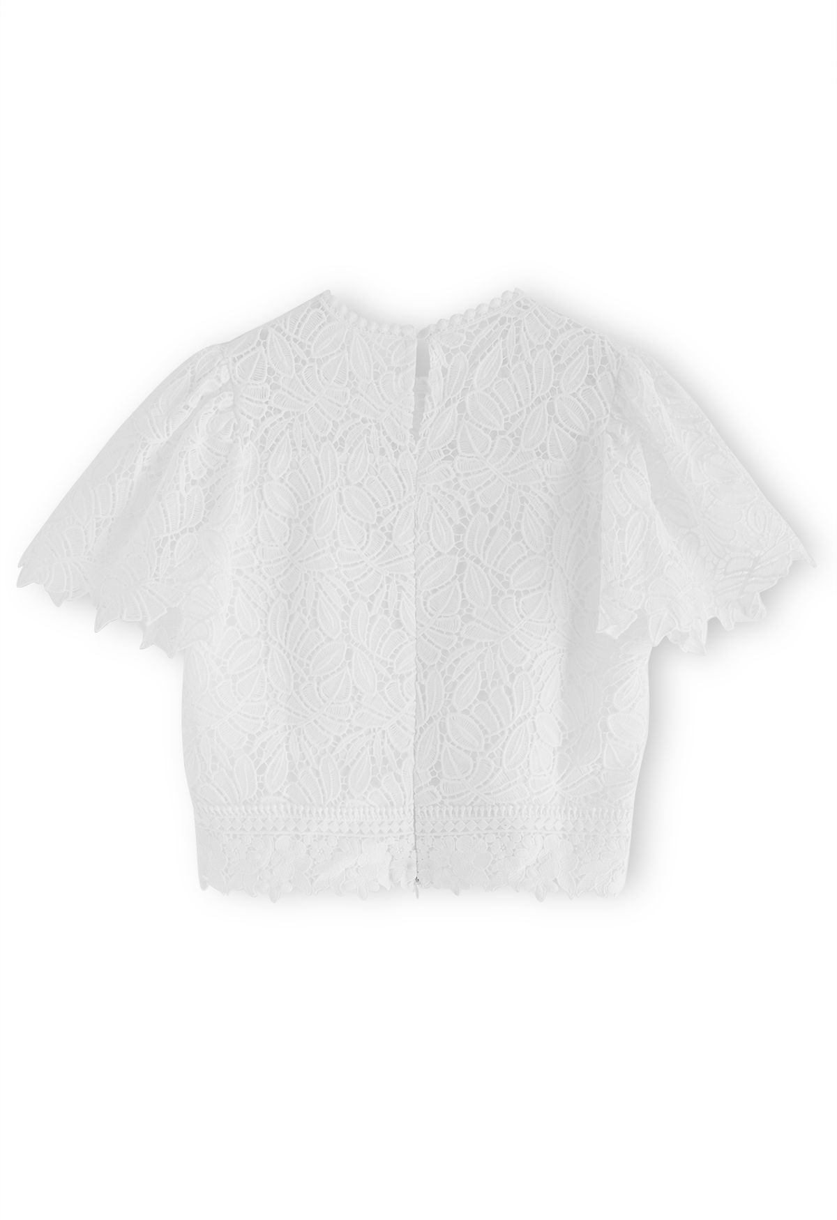 Leaf Cutwork Crochet Puff Sleeve Top in White