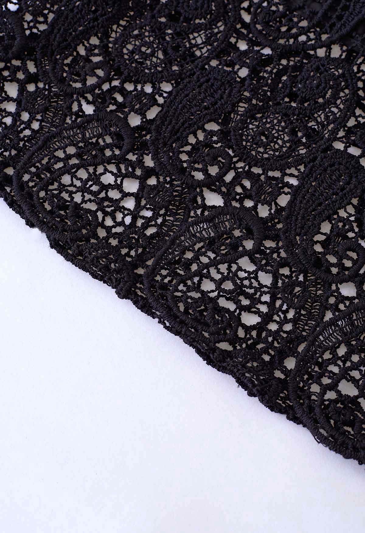 Paisley Cutwork Lace Maxi Skirt in Black