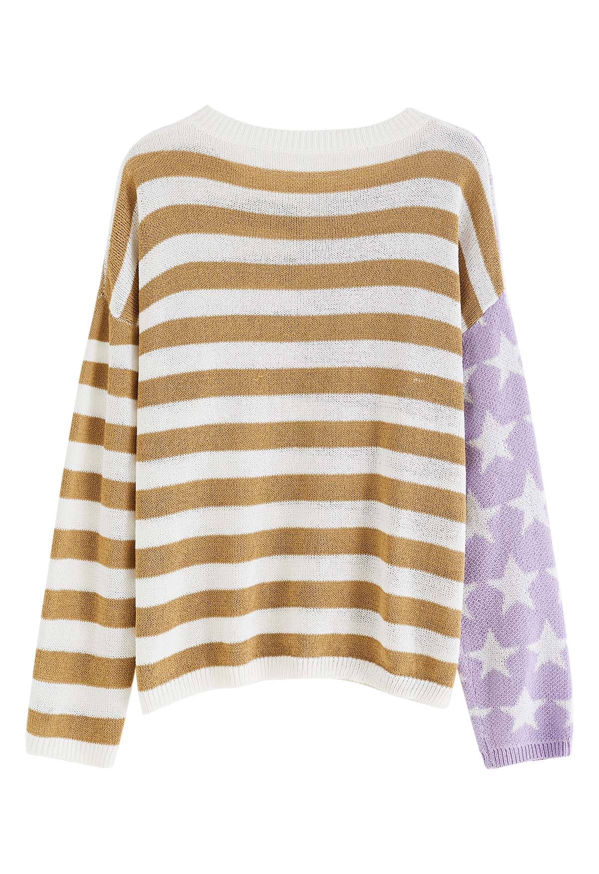 The Stars and The Stripes Printed Knit Sweater in Tan