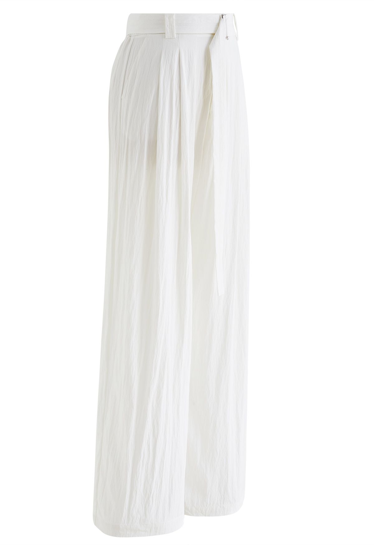 Drape Belt Side Pocket Straight-Leg Pants in White