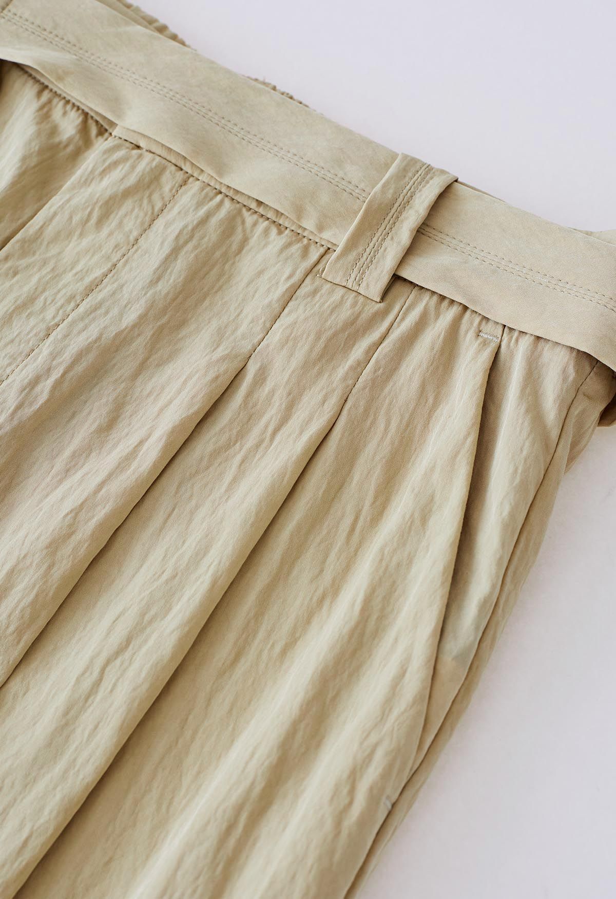 Drape Belt Side Pocket Straight-Leg Pants in Mustard