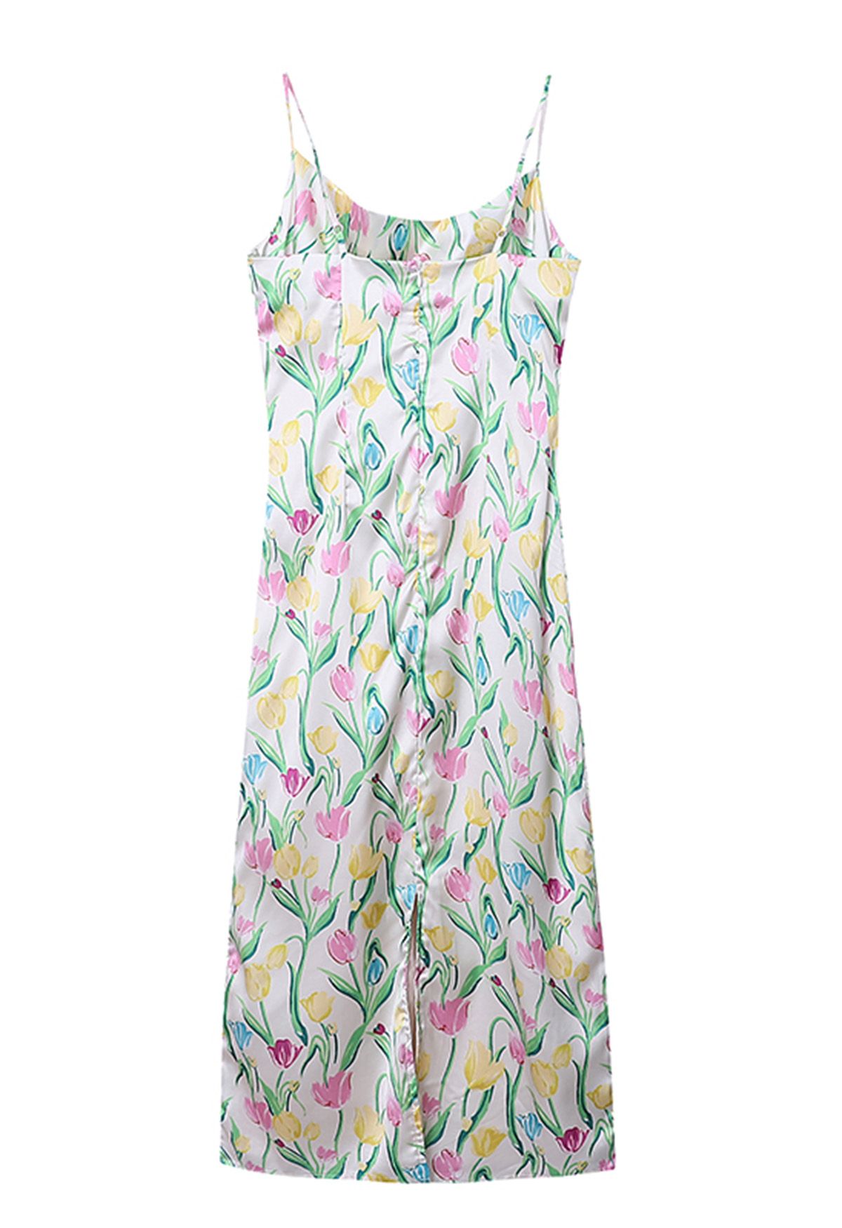 Watercolor Tulip Print Satin Cami Dress